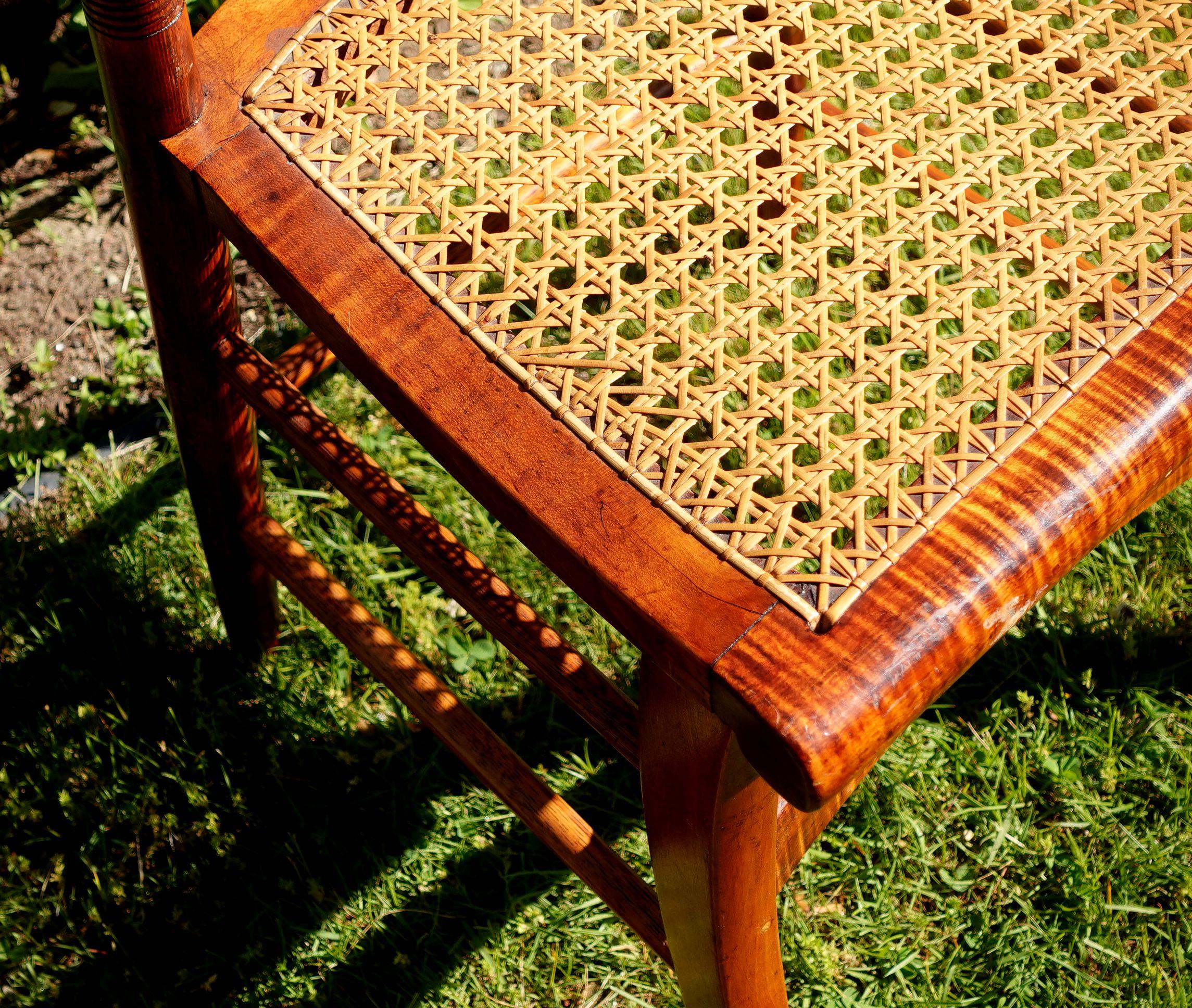 Antique 2 Federal Tiger Maple & Bird's Eye Cane Seat Dinning Charis For Sale 1