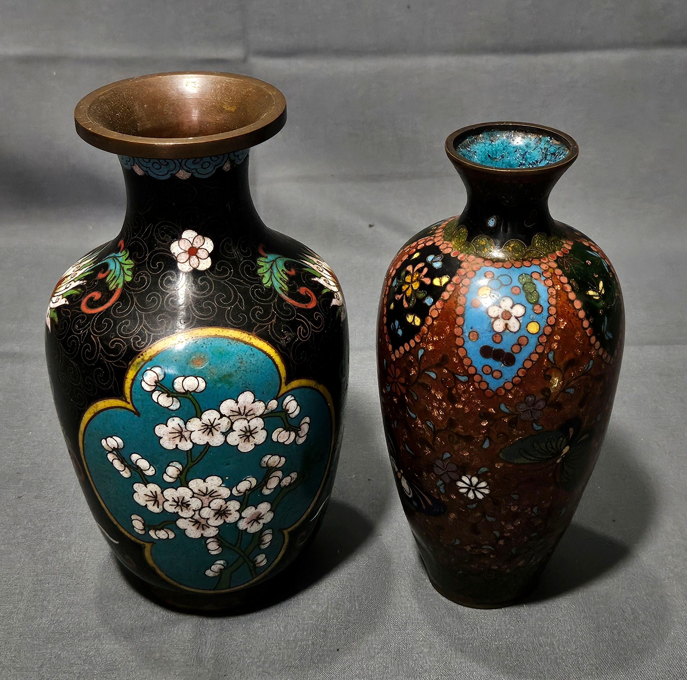 Antichi 2 vasi giapponesi cloisonné del periodo Meiji, firmati in vendita 3