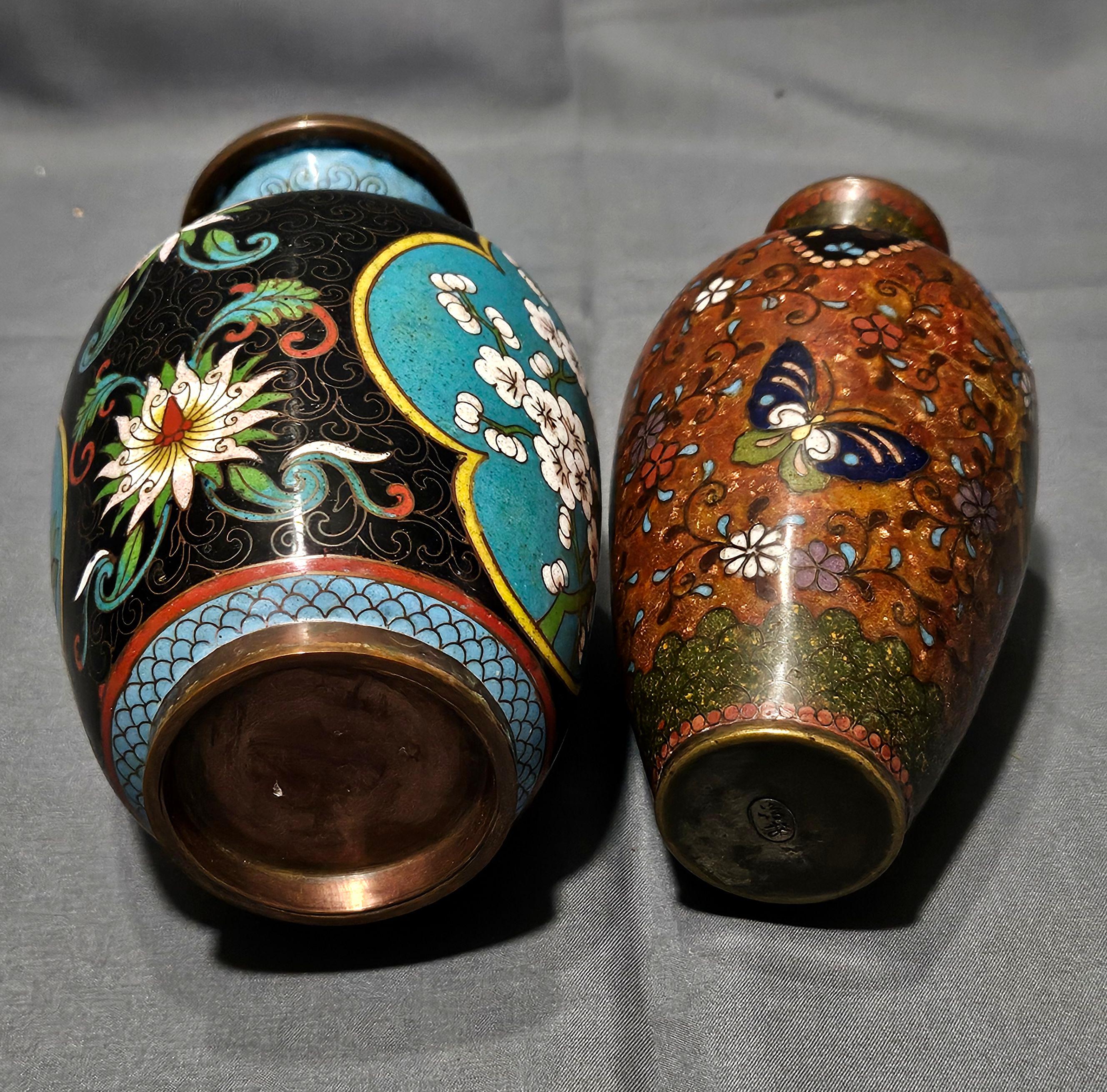 Antichi 2 vasi giapponesi cloisonné del periodo Meiji, firmati in vendita 4