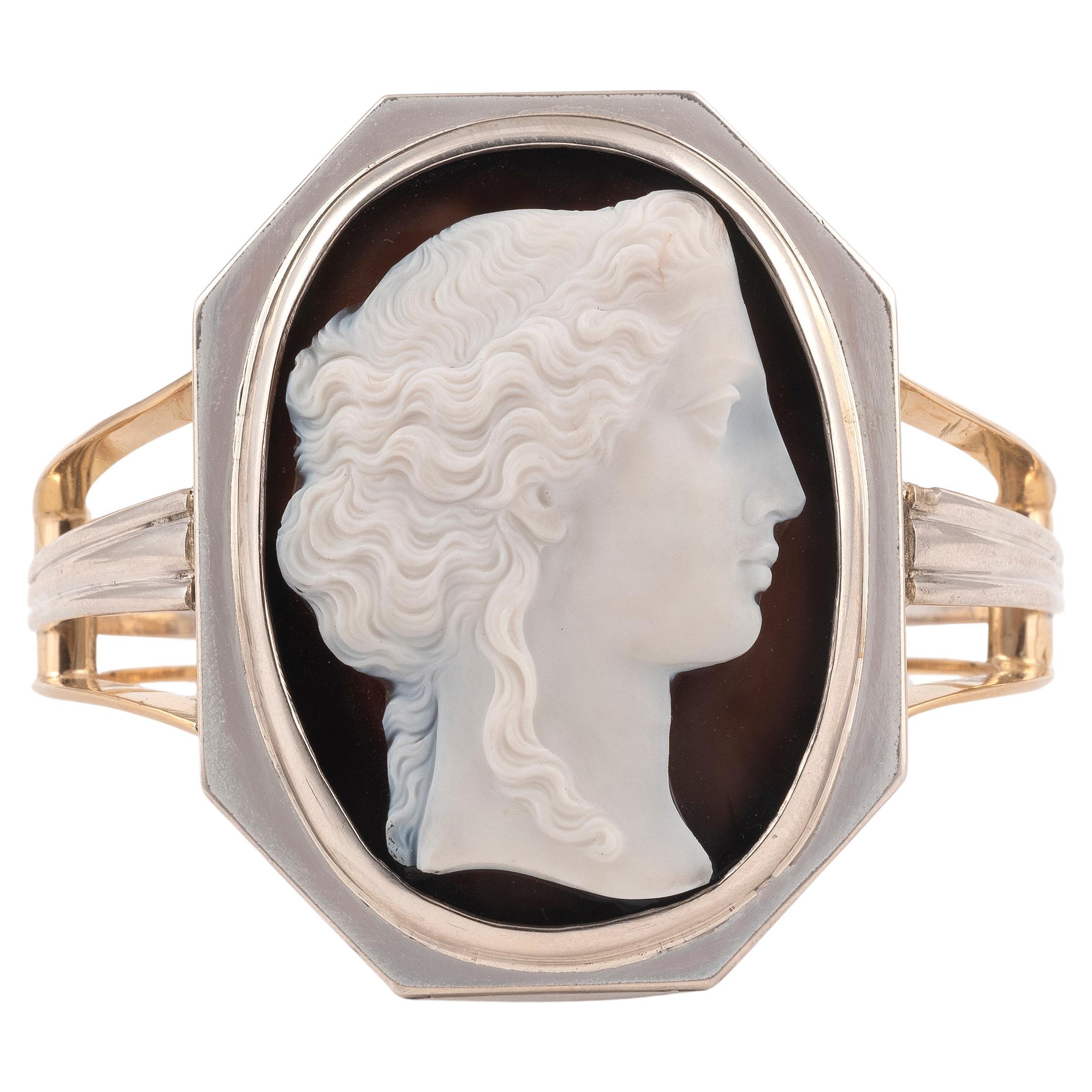 Antique 2-Layer Agate Cameo Bangle Bracelet Late 19th Century