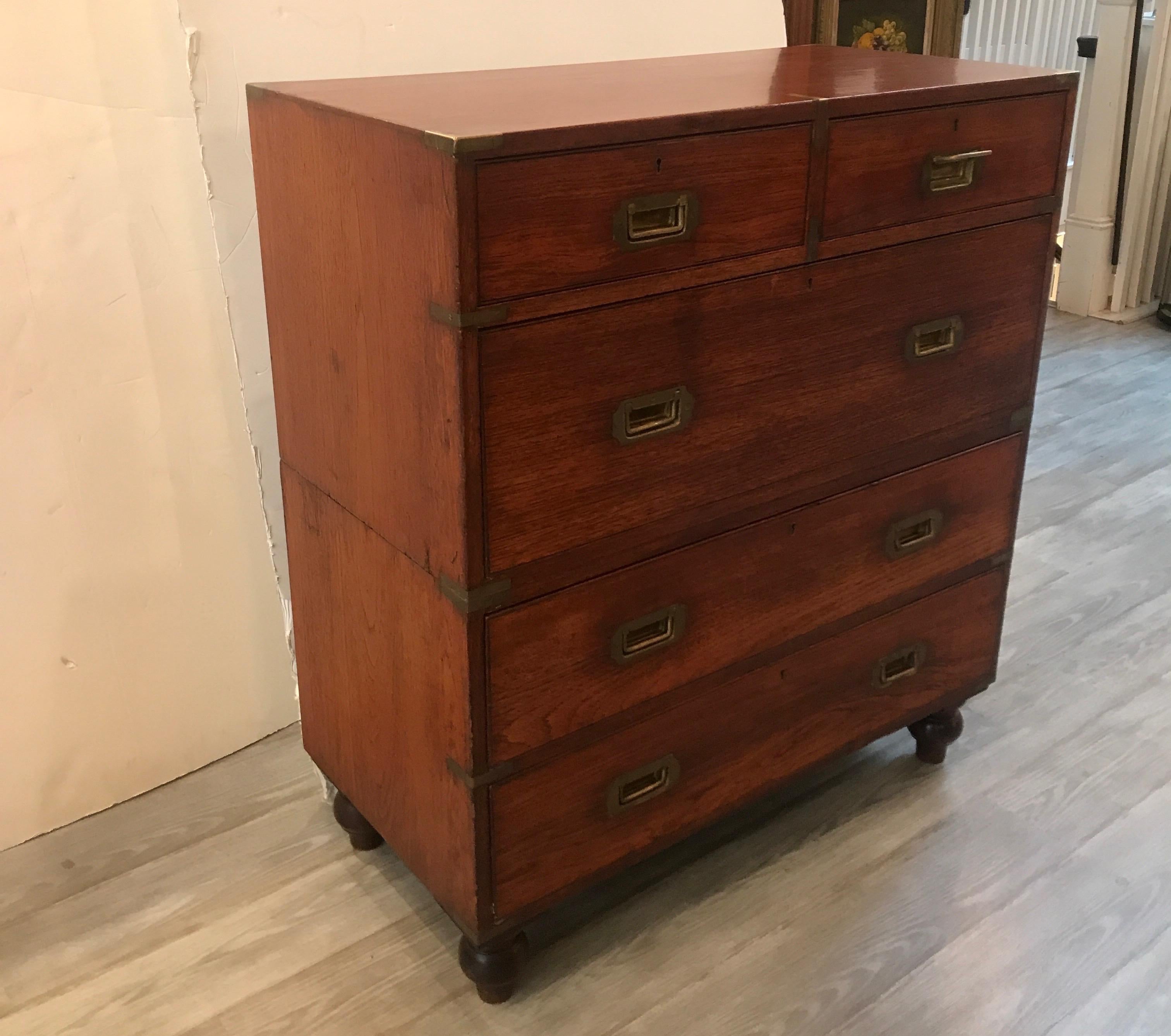 Late 19th Century Antique 2 Part English Mahogany Campaign Chest