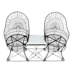 Antique 2 Pc. Wire Tête-à-Tête Settee & Chair C1920