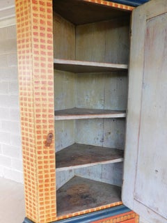 Antique 2 Piece 18th Century Grain Painted Corner Cabinet Berks Co. Pa