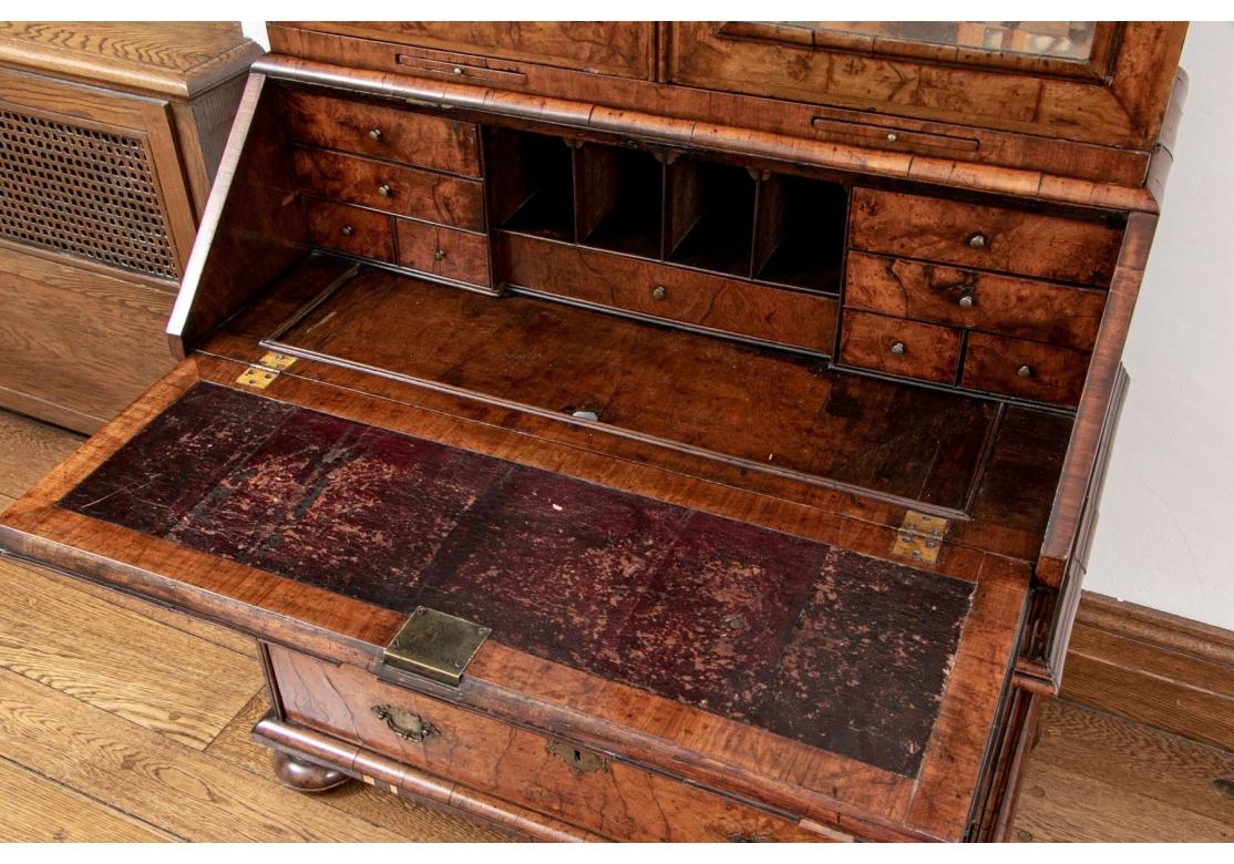 Antique 2 Piece English Burl Bookcase Cabinet - Circa 1730 -1750 For Restoration For Sale 4
