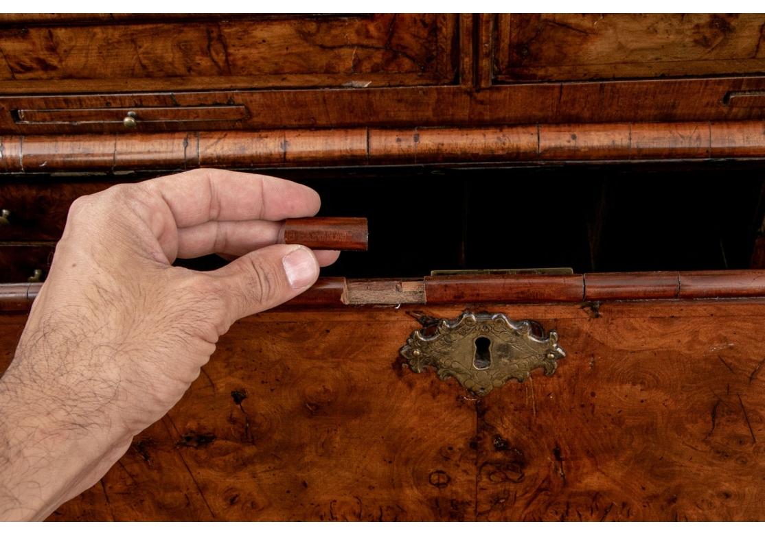 Brass Antique 2 Piece English Burl Bookcase Cabinet - Circa 1730 -1750 For Restoration For Sale