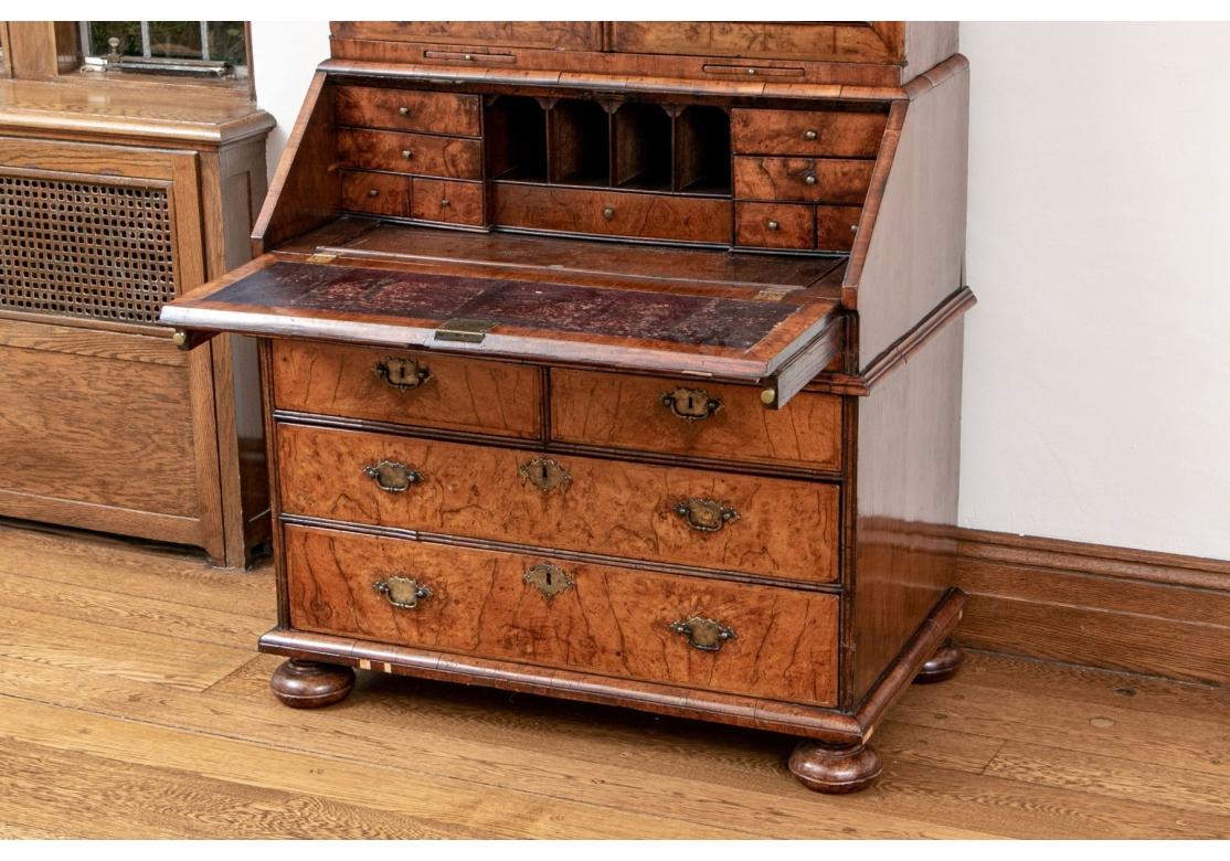 Antique 2 Piece English Burl Bookcase Cabinet - Circa 1730 -1750 For Restoration For Sale 2