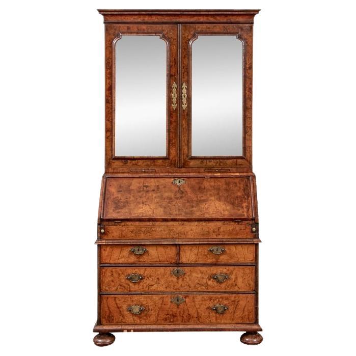 Antique 2 Piece English Burl Bookcase Cabinet - Circa 1730 -1750 For Restoration