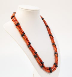Antique 2-Row Red Coral Necklace with Garnets and 14 Karat Rose Gold Clasp