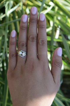 Antique 2 Stone Diamond & Natural Pearl Engagement Ring