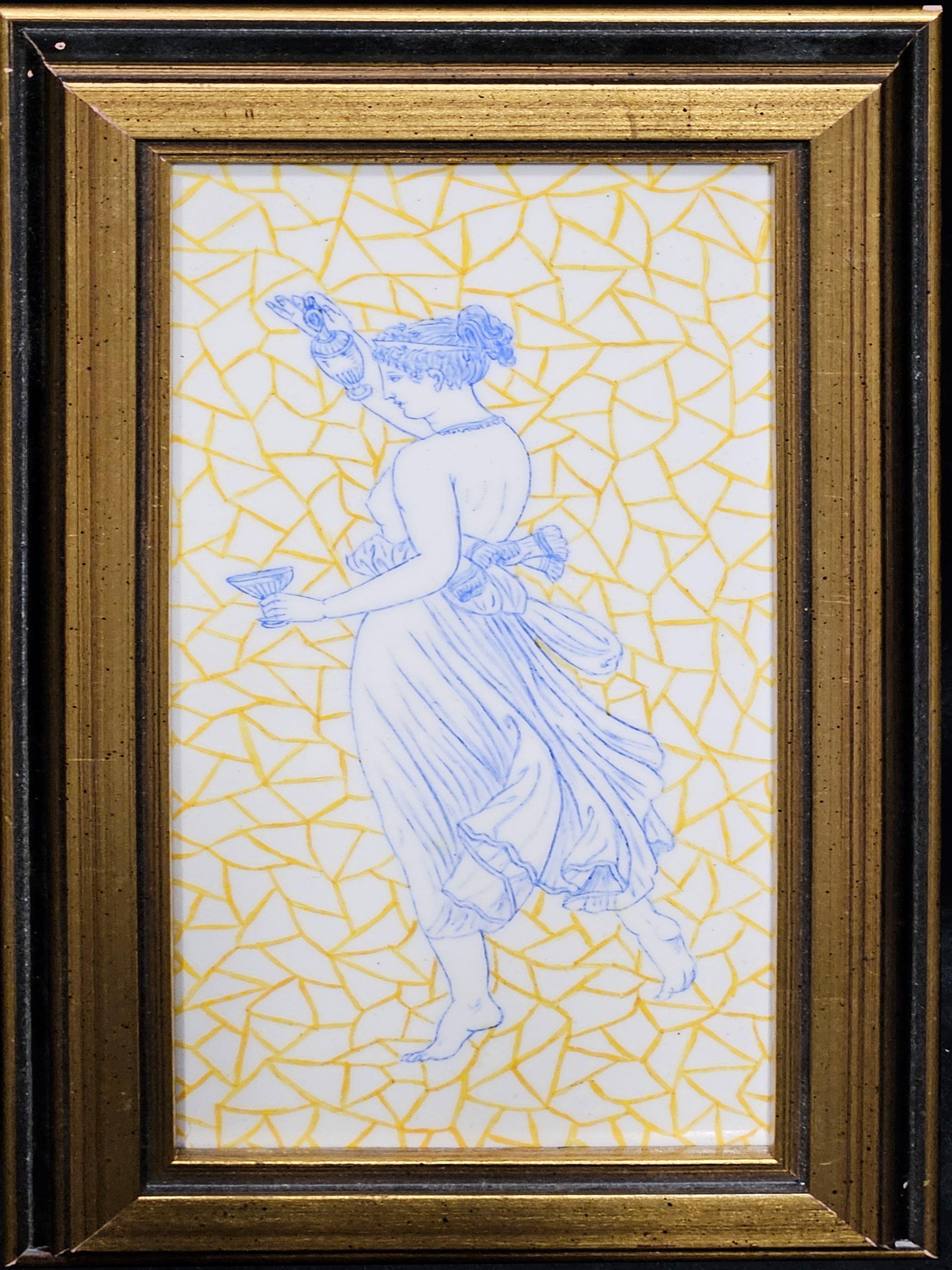 Late 19th Century Antique 2 tiles Women in Classical Dress, Mintons China Works, c. 1870 For Sale