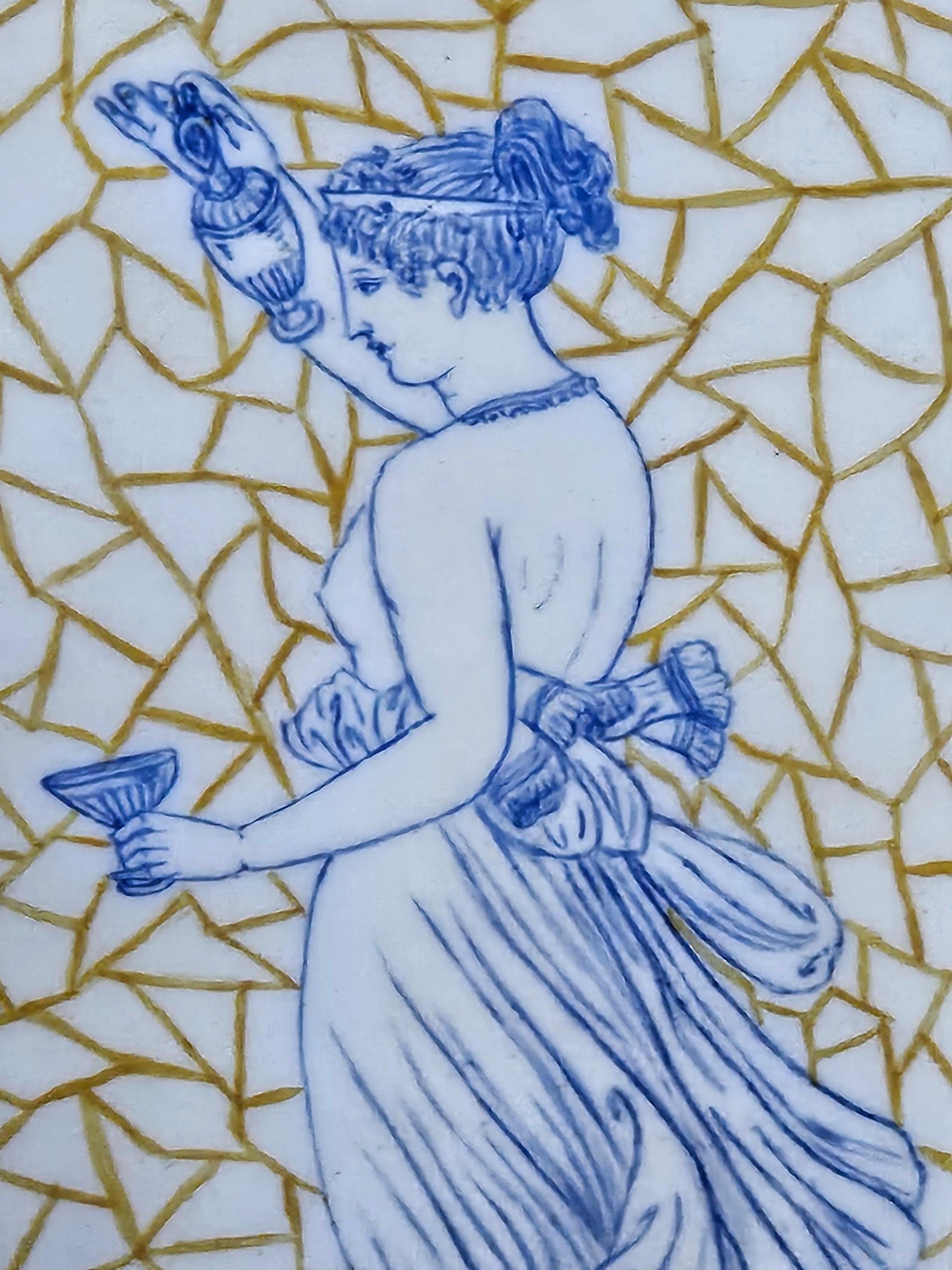 Antique 2 tiles Women in Classical Dress, Mintons China Works, c. 1870 For Sale 1