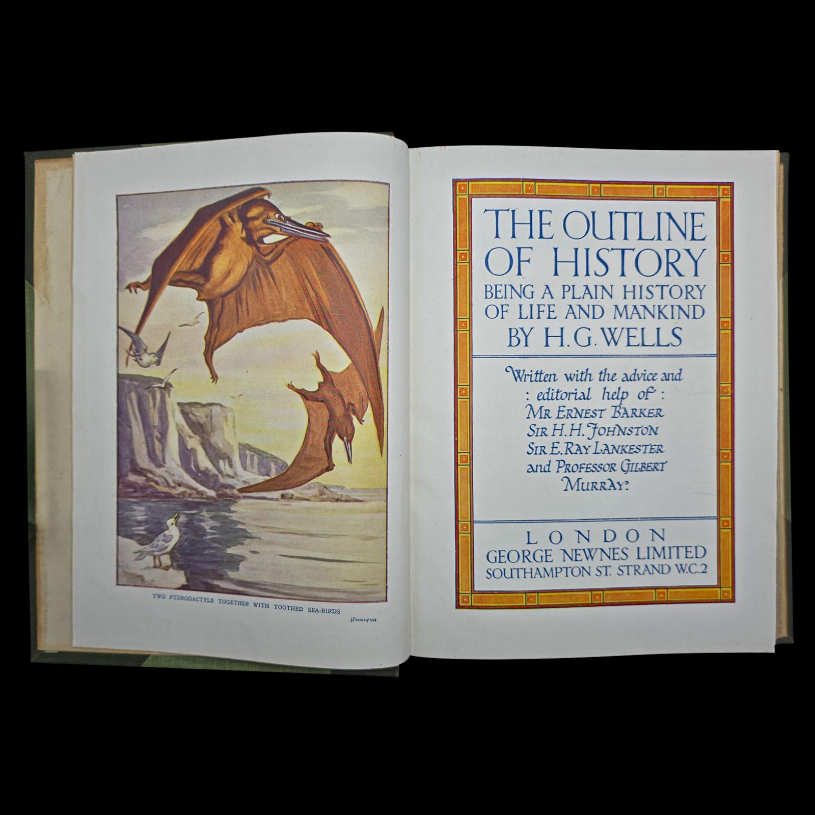 Antik, 2 Bände, HG Wells, Der Umriss der Geschichte, Nachschlagewerk, CIRCA 1920 (Art déco) im Angebot