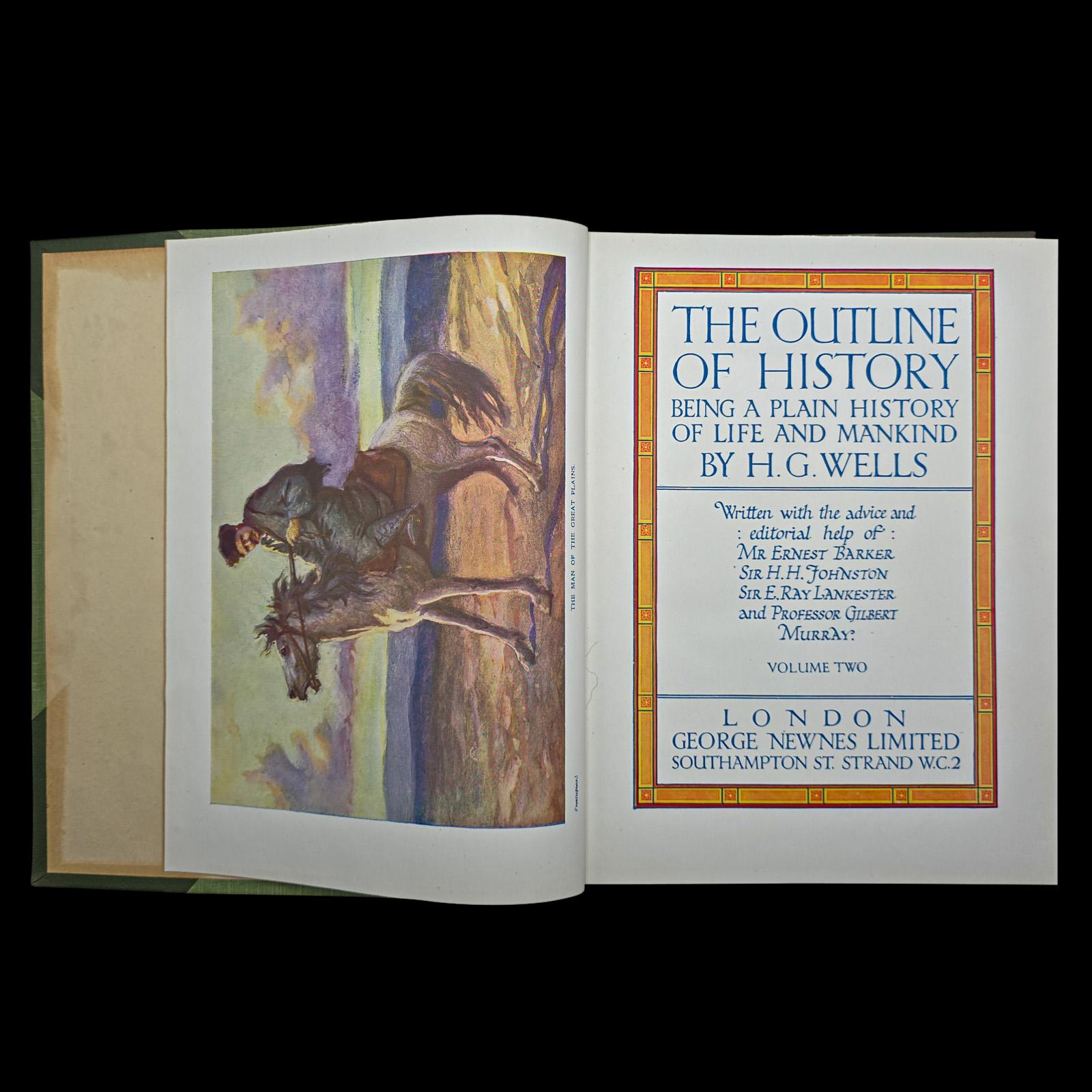 Antik, 2 Bände, HG Wells, Der Umriss der Geschichte, Nachschlagewerk, CIRCA 1920 im Angebot 1