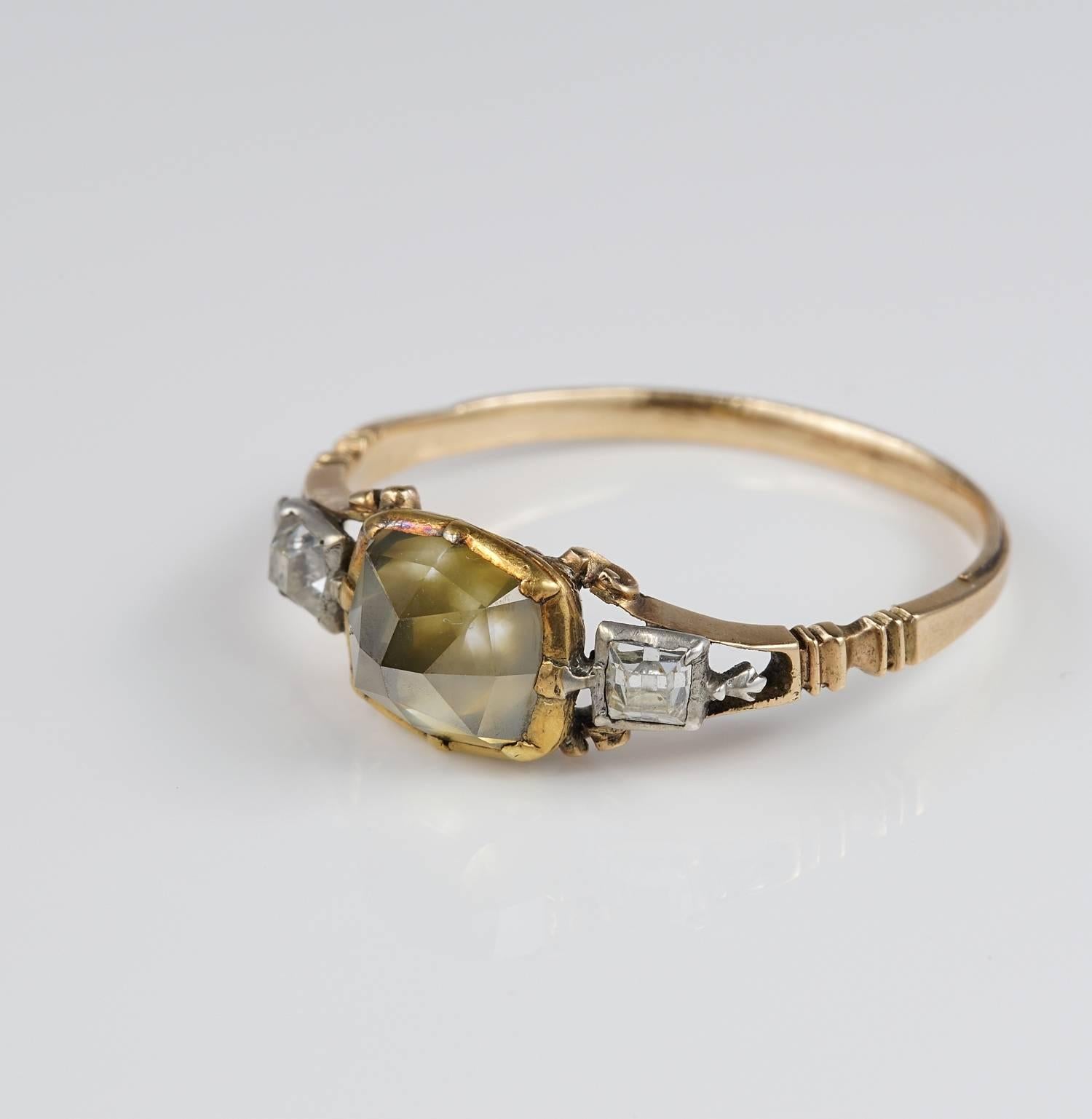 Georgian Antique 2.0 Carat Early Pointed Diamond Plus Rare Solitaire Ring For Sale