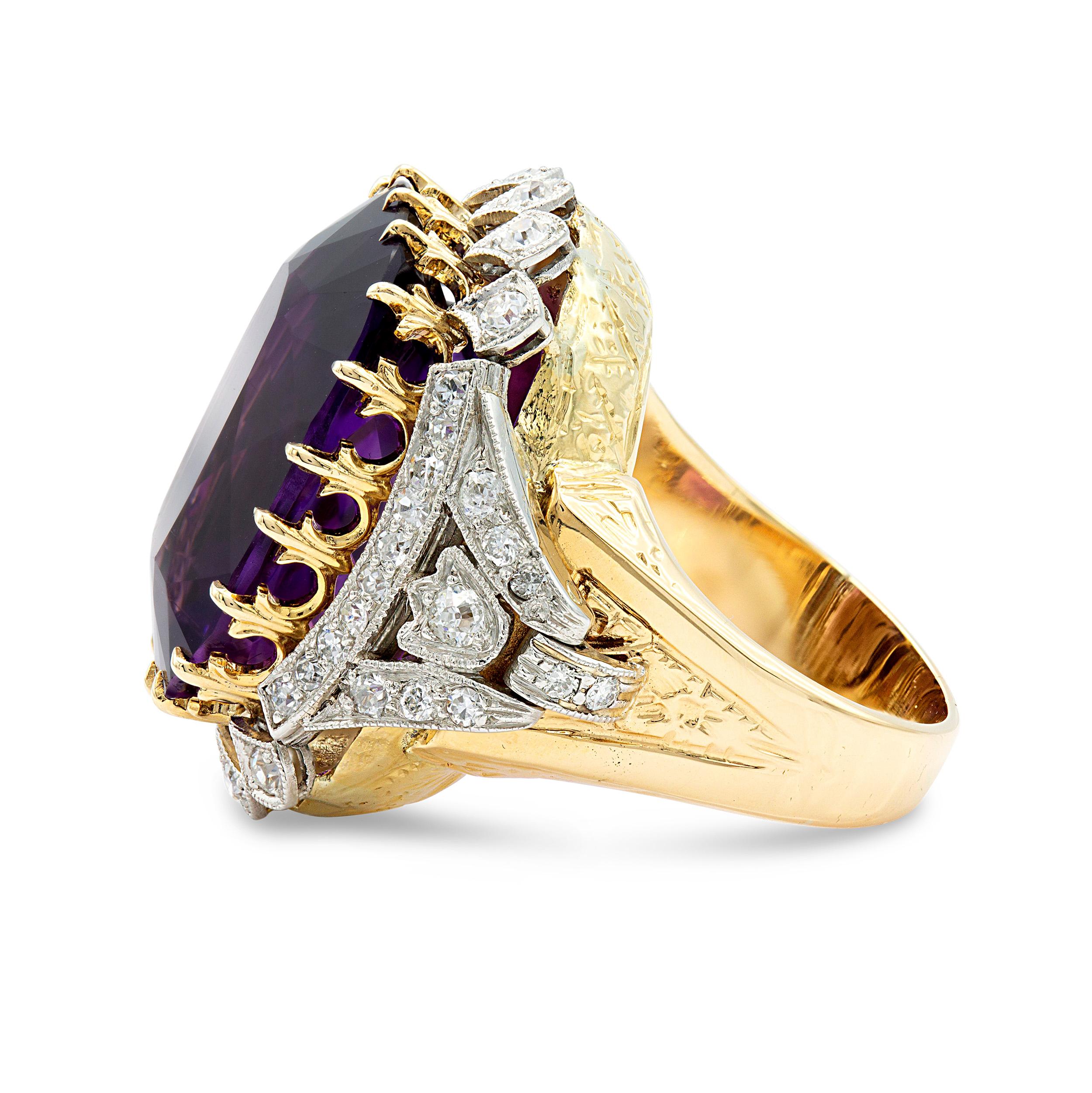 Oval Cut Antique 20 ct. Amethyst and Diamond Cocktail Ring