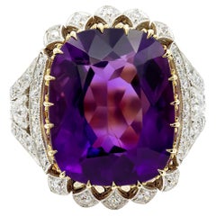 Antique 20 ct. Amethyst and Diamond Cocktail Ring