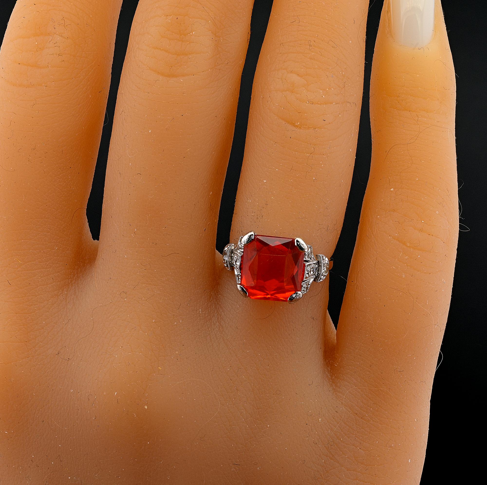 Antique 2.0 Ct Fire Opal Diamond 18 KT Gold For Sale 4