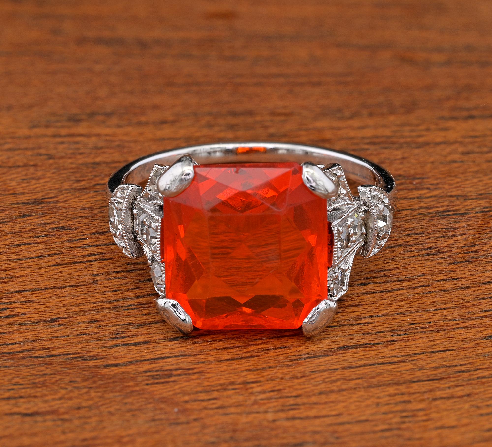 This more than exquisite antique ring is in transition between the Edwardian and Art Deco period 1910/1920 circa
Elegantly designed for a timeless style getting more beautiful and rare bypassing the time
Mounting is beautifully hand executed to the