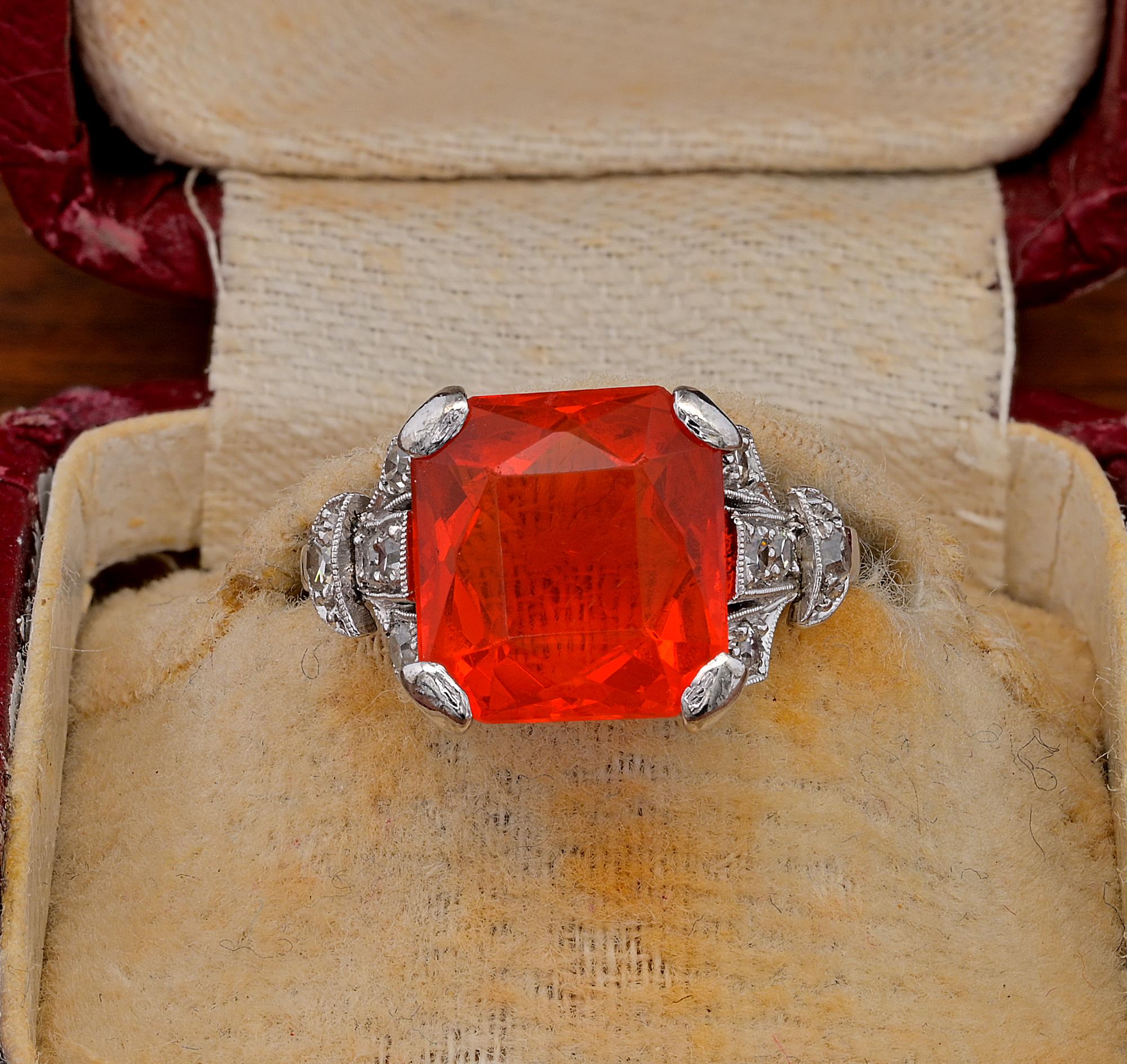 Edwardian Antique 2.0 Ct Fire Opal Diamond 18 KT Gold For Sale