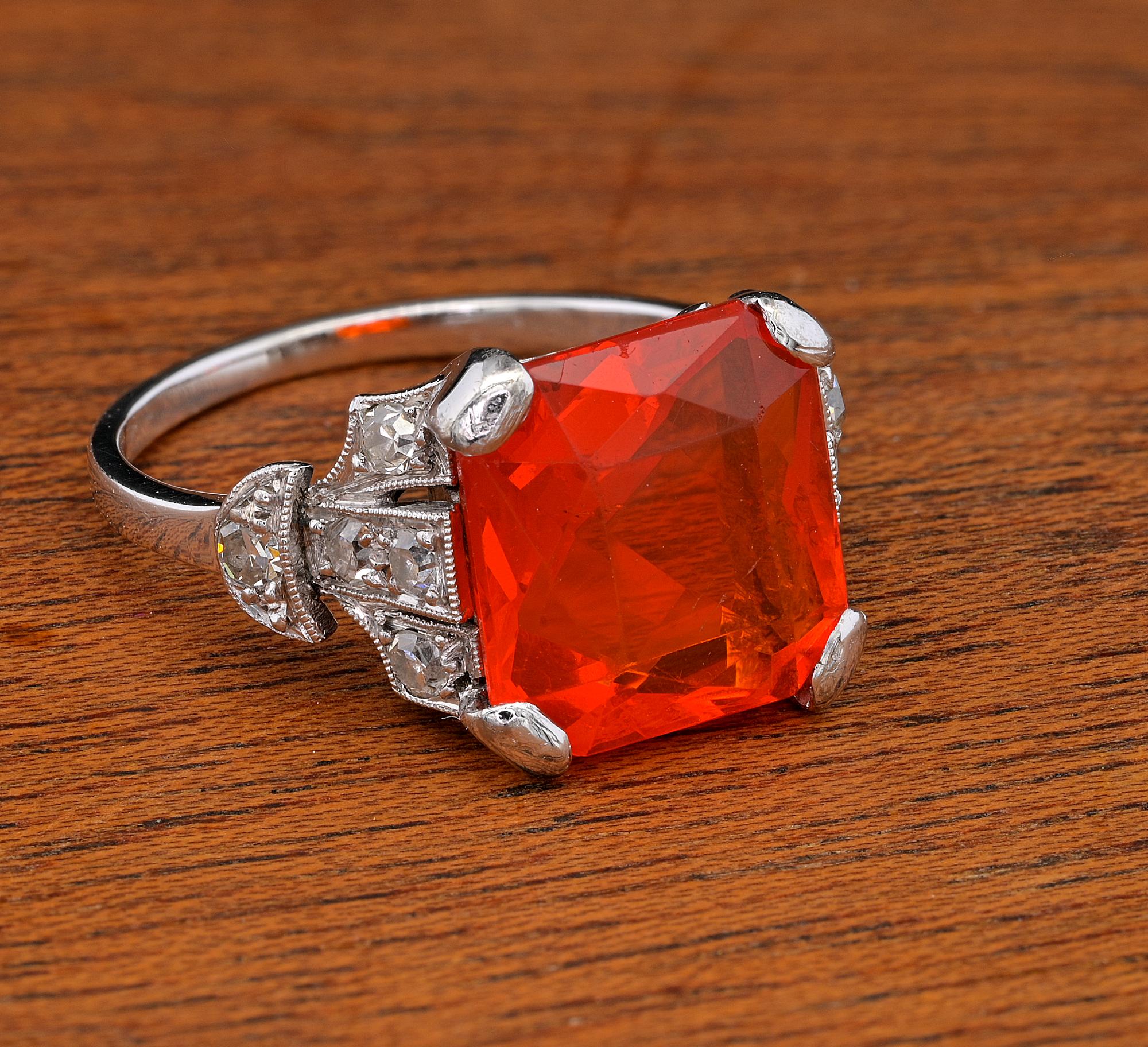 Antique 2.0 Ct Fire Opal Diamond 18 KT Gold In Good Condition For Sale In Napoli, IT