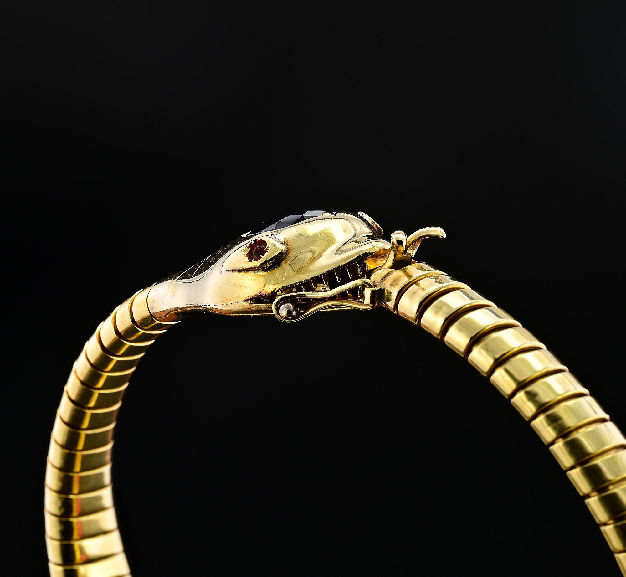 Antique 2.0 Ct Natural Sapphire Tubogas Snake bracelet 18 KT In Good Condition For Sale In Napoli, IT