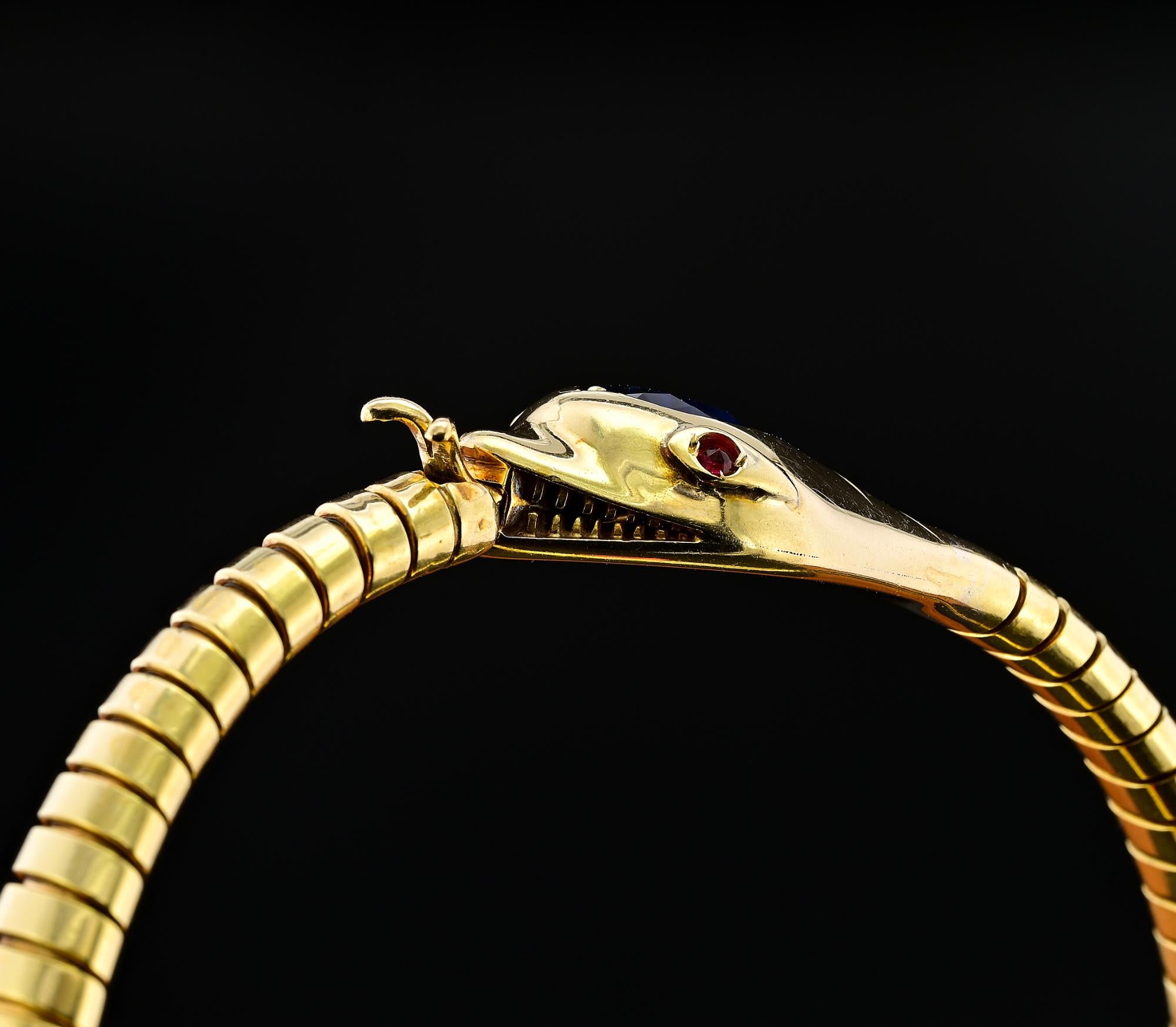 Antique 2.0 Ct Natural Sapphire Tubogas Snake bracelet 18 KT For Sale 1