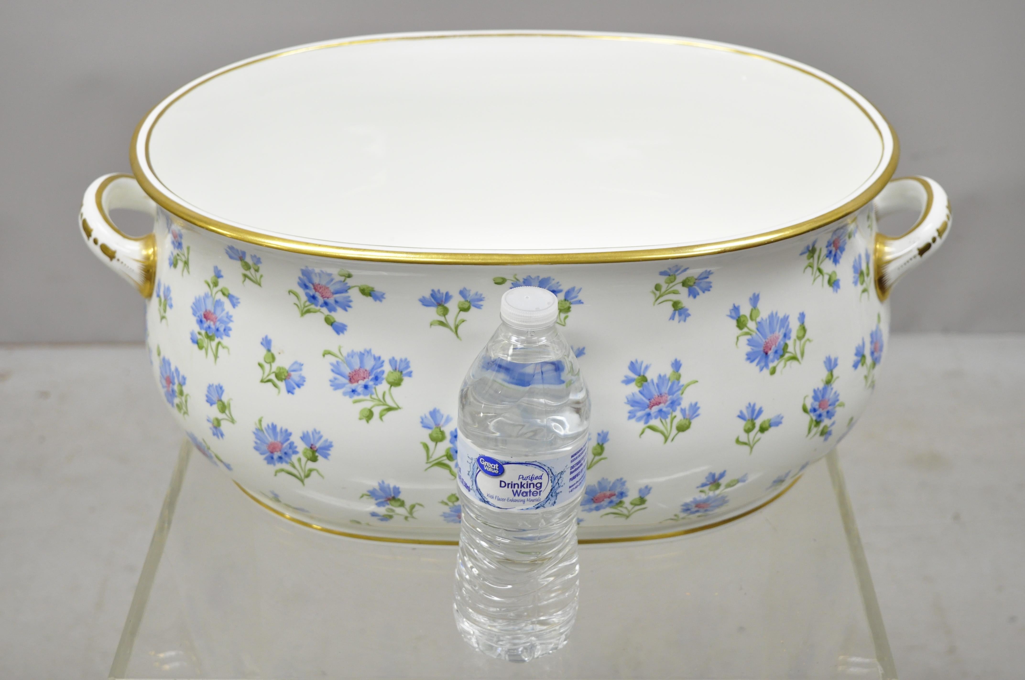 Antique English a.B. Daniell and Son Blue Flower Porcelain Foot Bath Basin For Sale 4