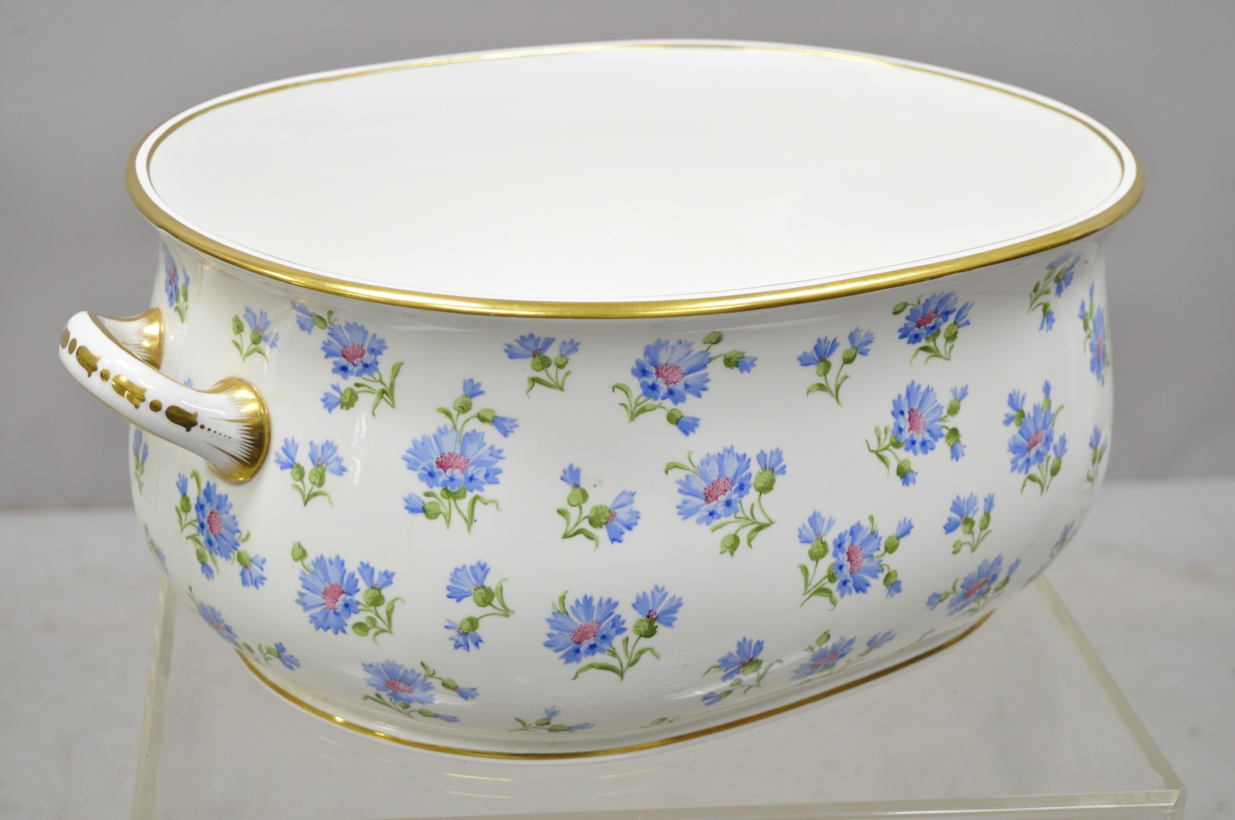 Victorian Antique English a.B. Daniell and Son Blue Flower Porcelain Foot Bath Basin For Sale