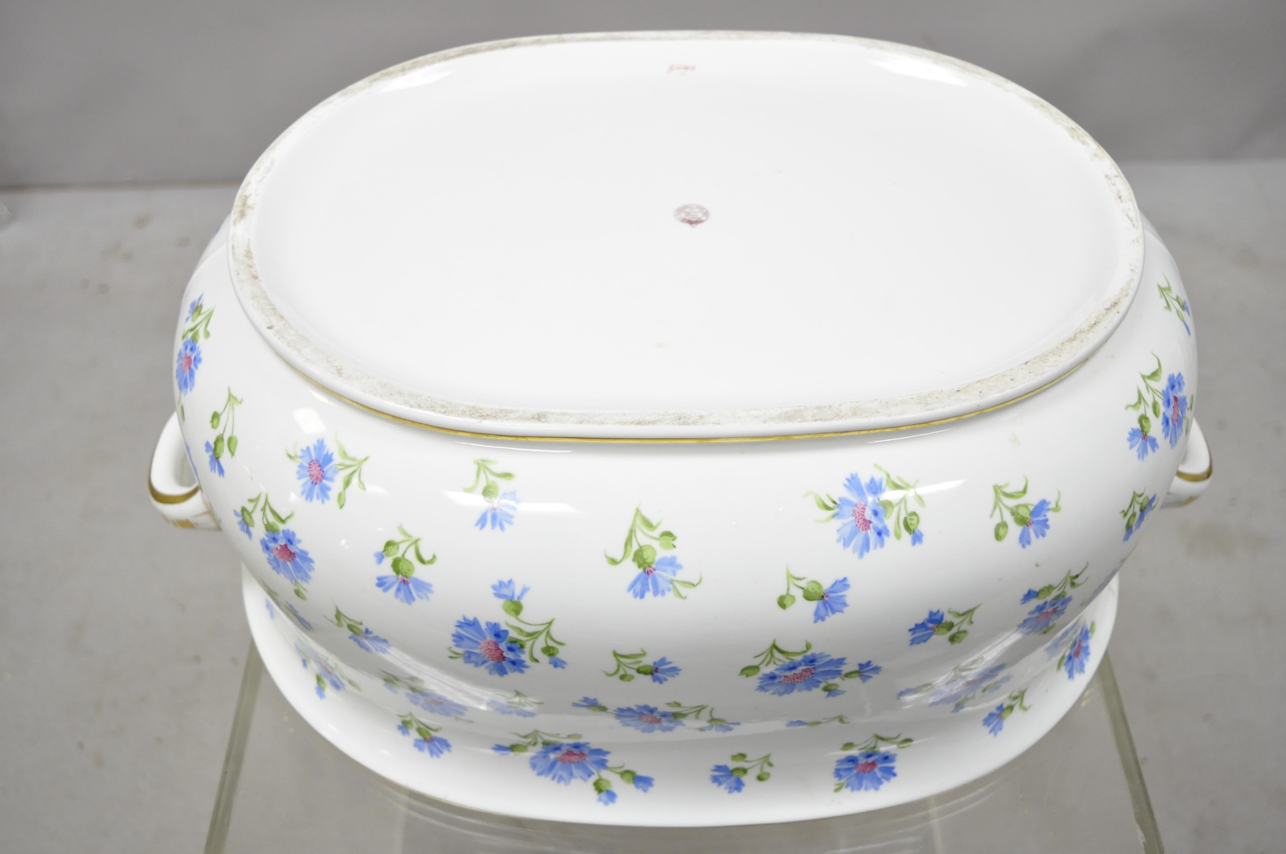 Antiker englischer a.B. Daniell and Son Bath Basin aus blauem Blumenporzellan mit Fuß 2