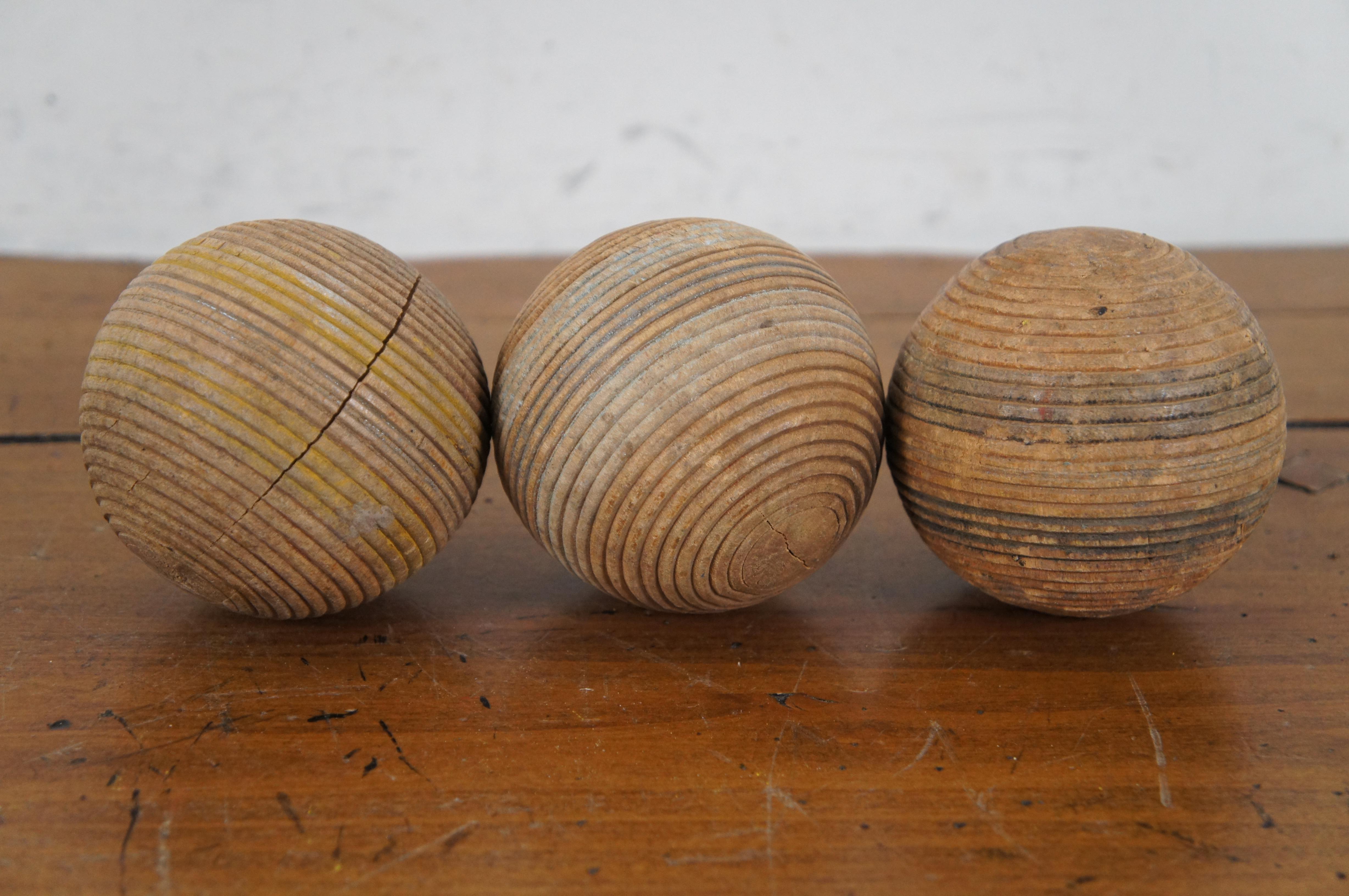 Antique 20 Pc Assorted Lot Cricket Stumps Gloves Wood Bocce Croquet Balls  For Sale 6