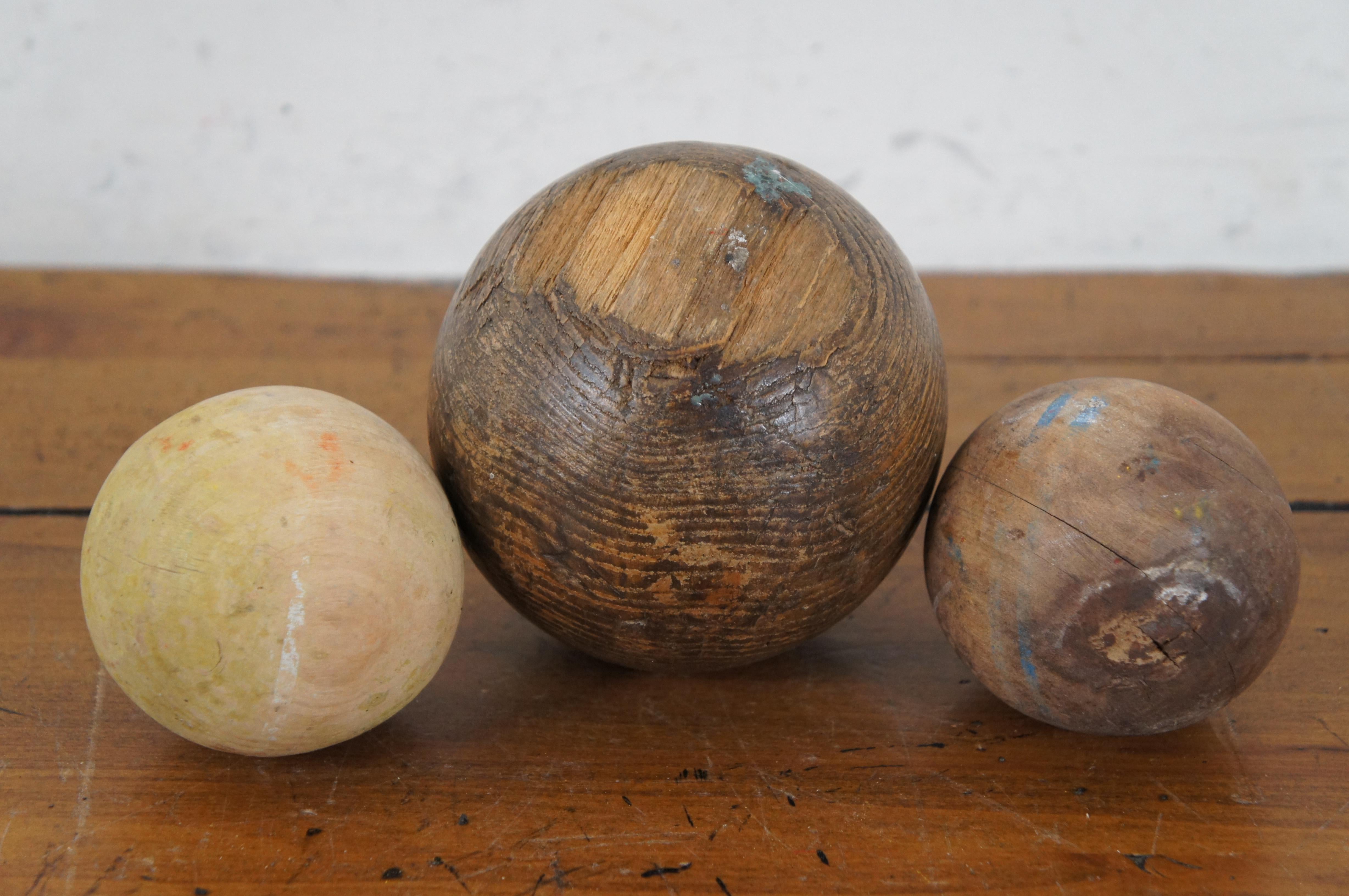 Antique 20 Pc Assorted Lot Cricket Stumps Gloves Wood Bocce Croquet Balls  For Sale 3