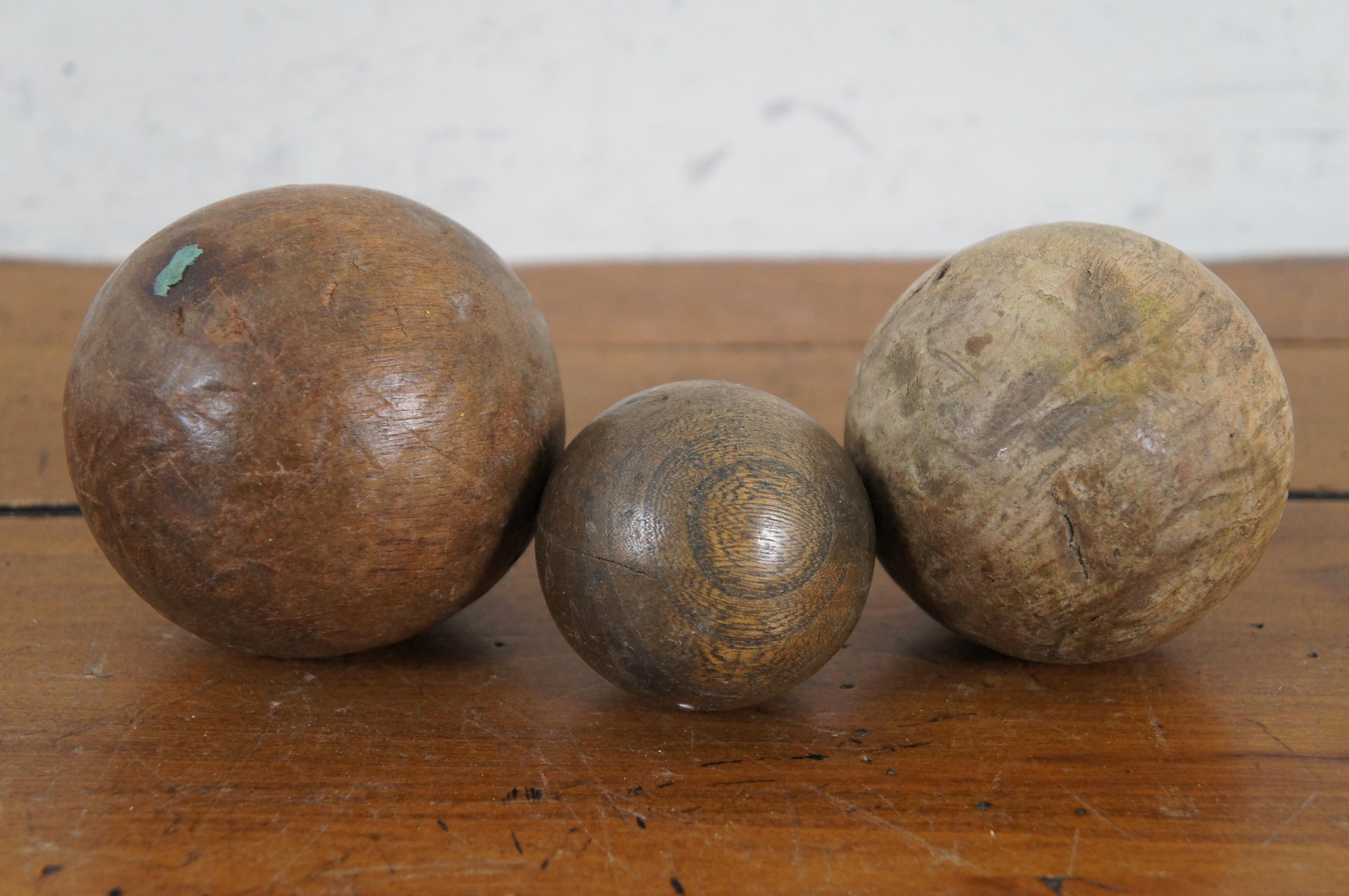 Antique 20 Pc Assorted Lot Cricket Stumps Gloves Wood Bocce Croquet Balls  For Sale 4