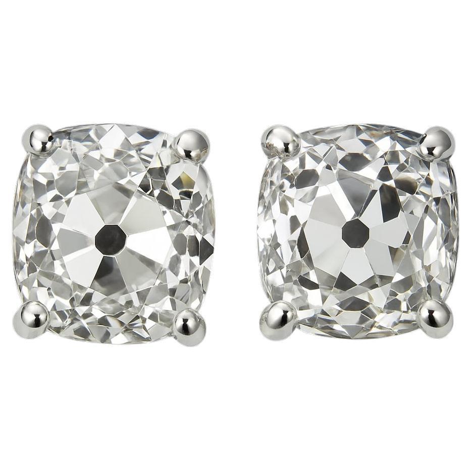 GIA Certified 2.20 Carat Old Mine Cut Diamond Stud Earrings in White Gold