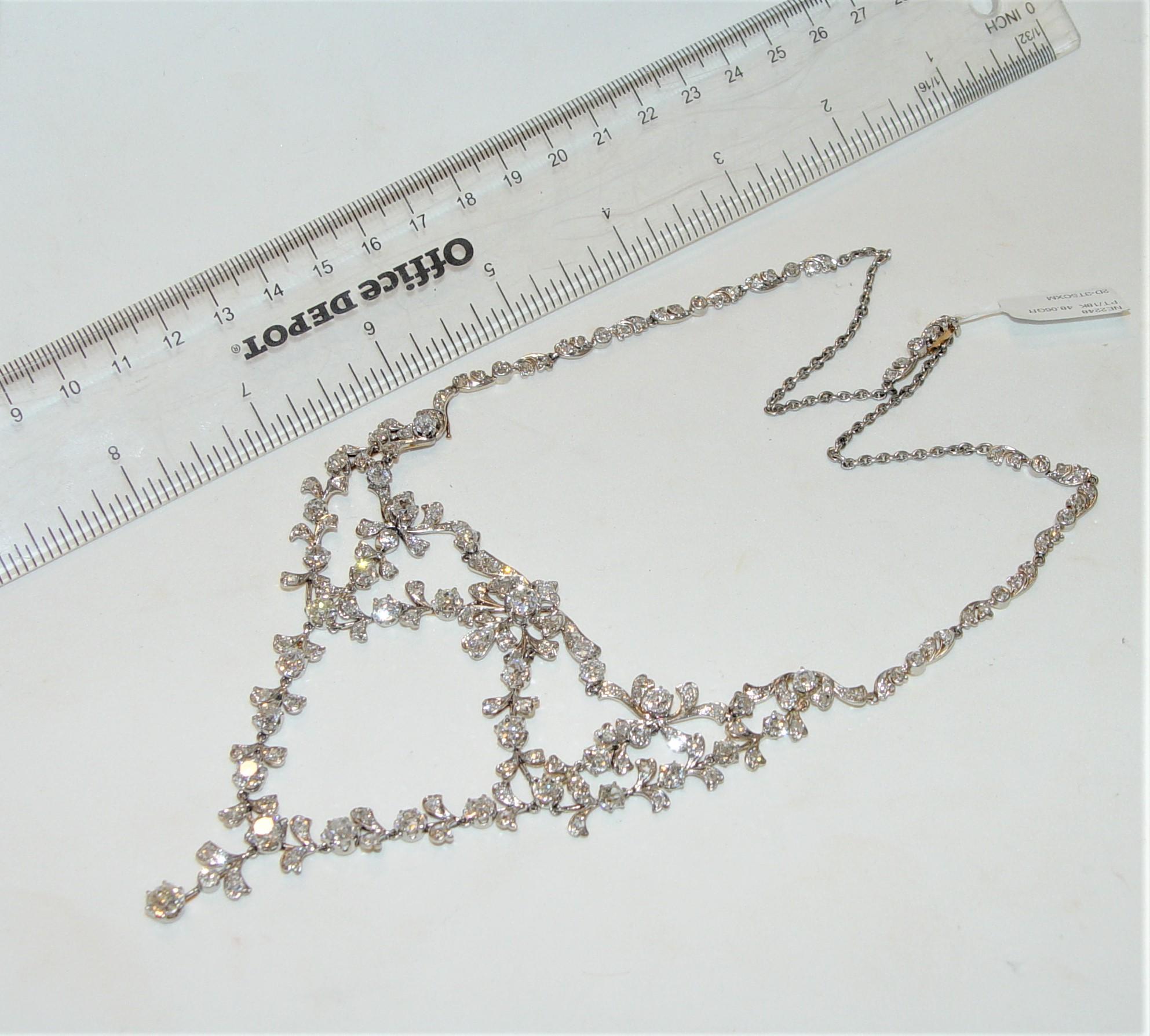 Antique 20.00CT+(Est.) Old mine Diamond filigree Necklace Platinum/18K 18