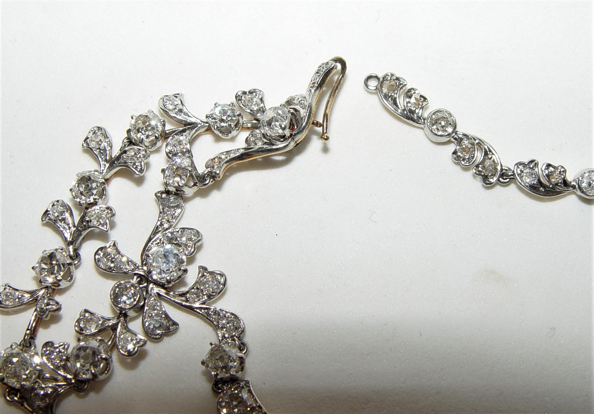 Antique 20.00CT+(Est.) Old mine Diamond filigree Necklace Platinum/18K 18