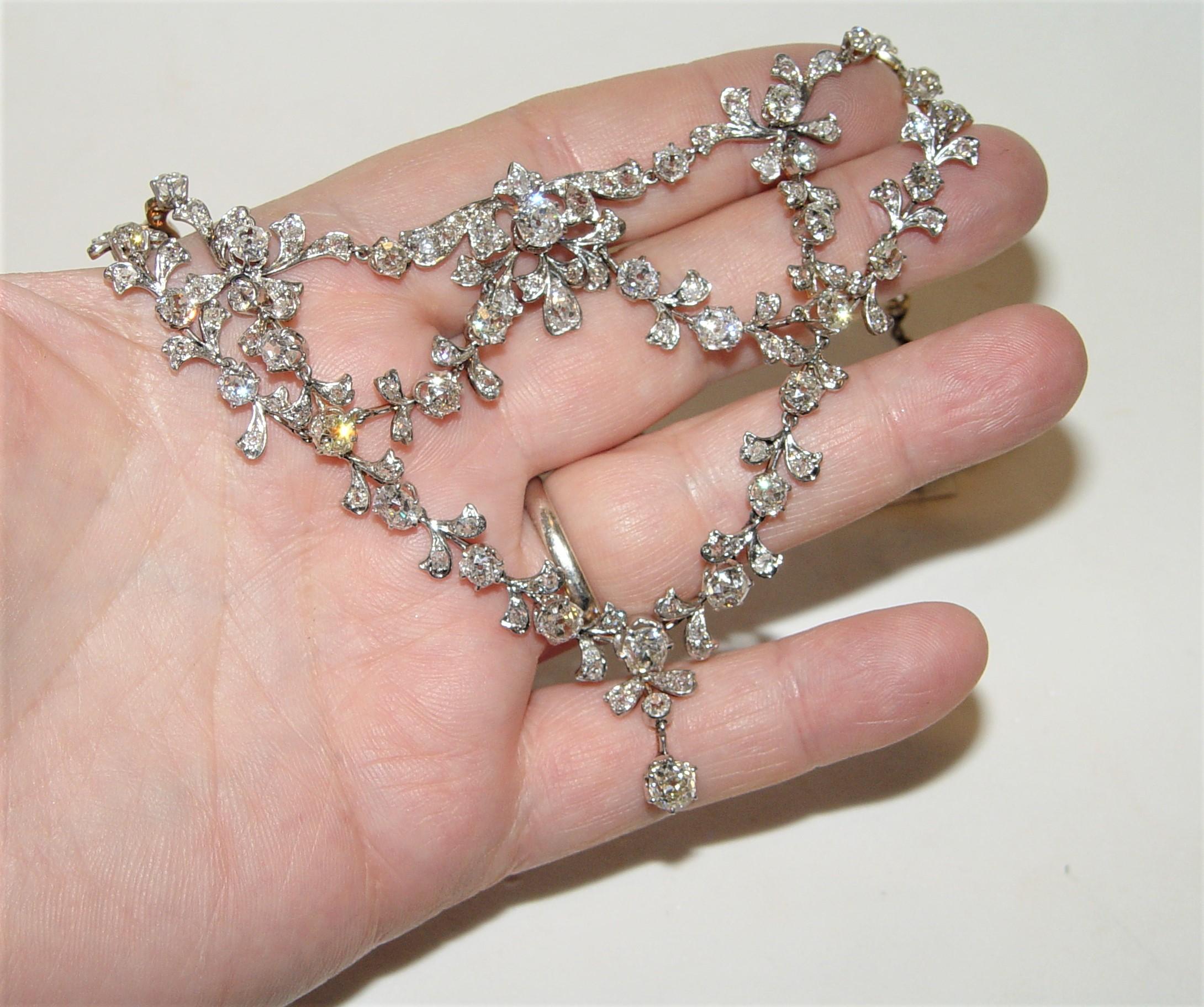 Women's Antique 20.00CT+(Est.) Old mine Diamond filigree Necklace Platinum/18K 18