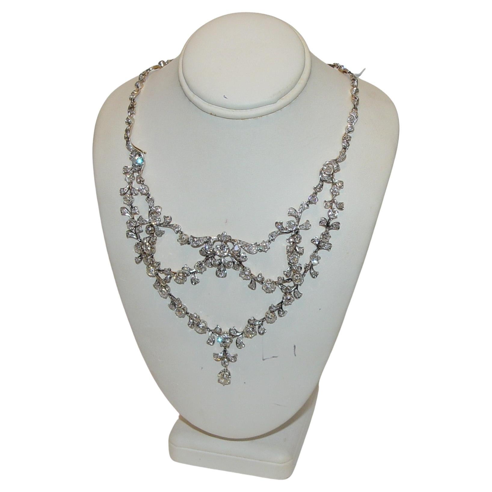 Antike filigrane Halskette aus Platin/18K 18" lang, 20,00CT+(Est.) Altminen-Diamant