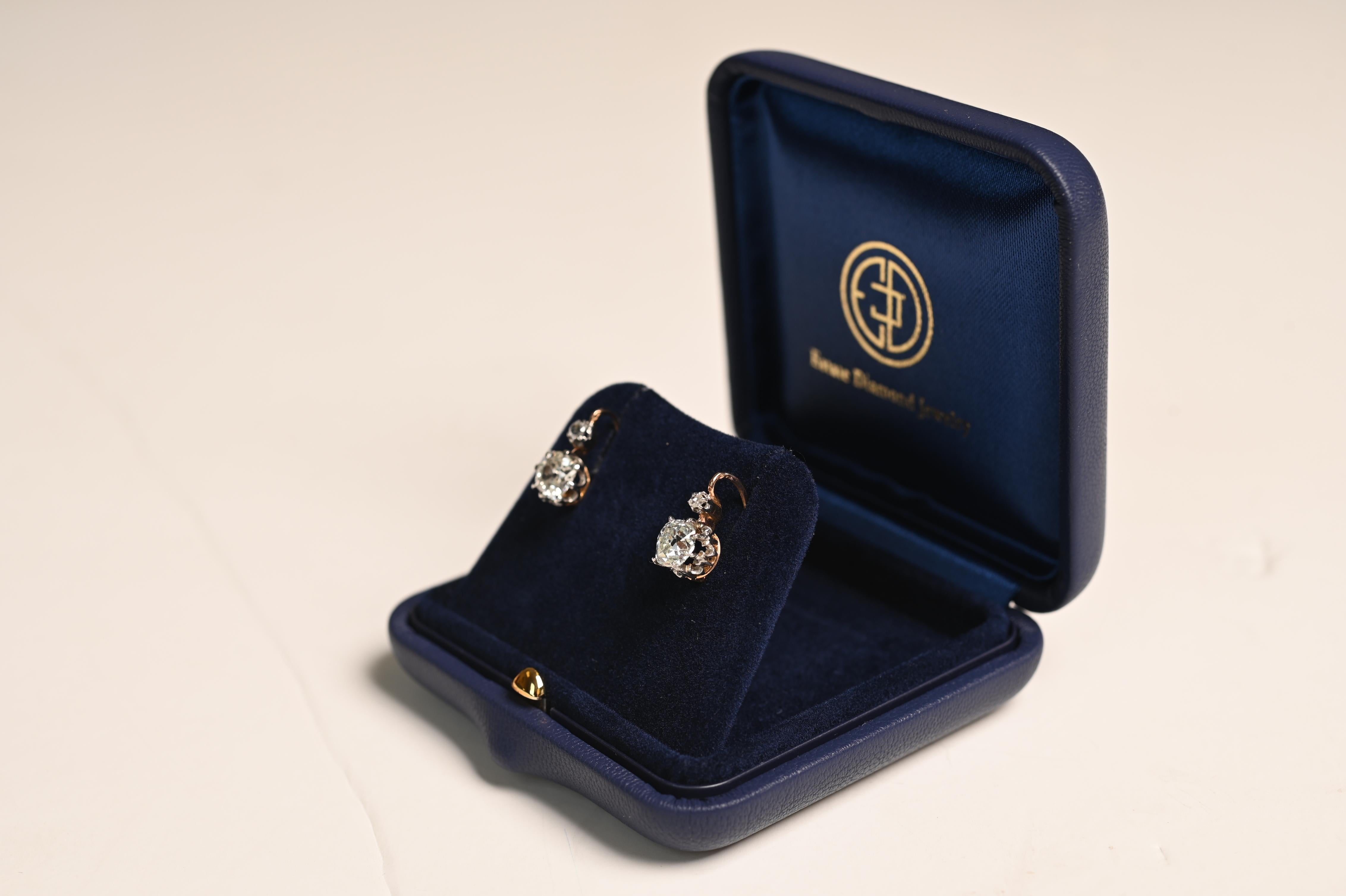 Antike Diamant-Ohrringe mit Kissenschliff ( ca. 2 Stück), 18 Karat Gelbgold (Viktorianisch) im Angebot