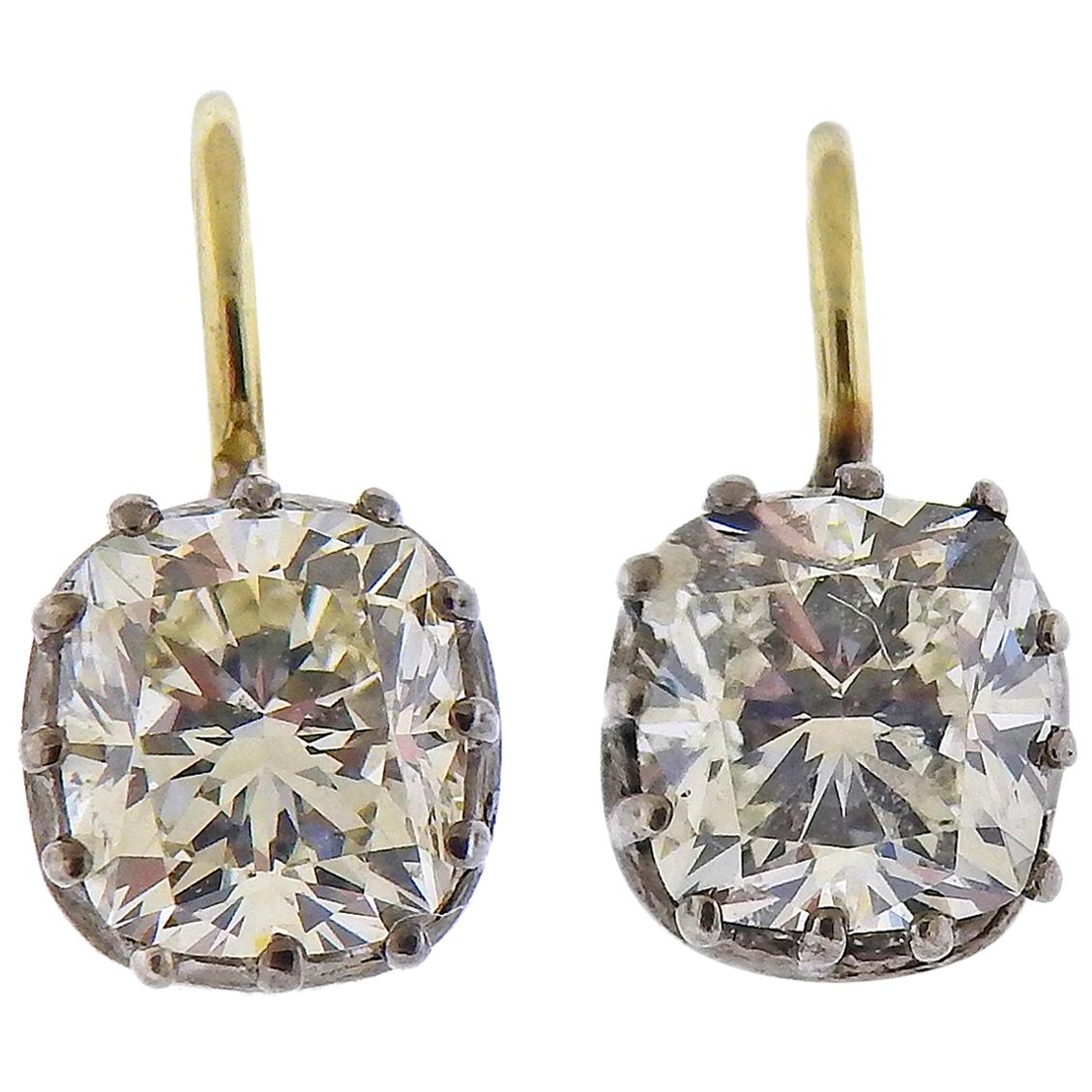 Antique-Style 2.02 Carat Old Mine Diamond Gold Earrings