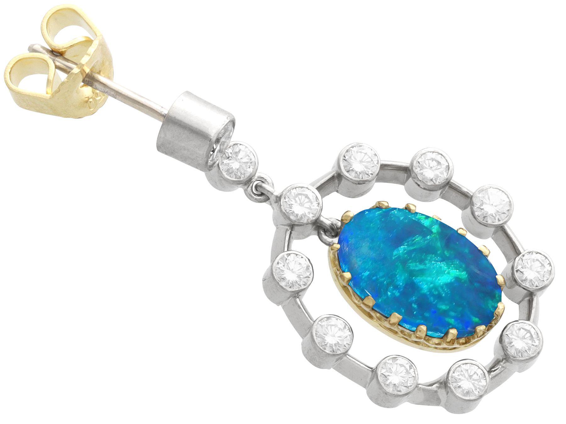 Cabochon 1930s 2.02 Carat Opal and Diamond White Gold Drop Earrings For Sale