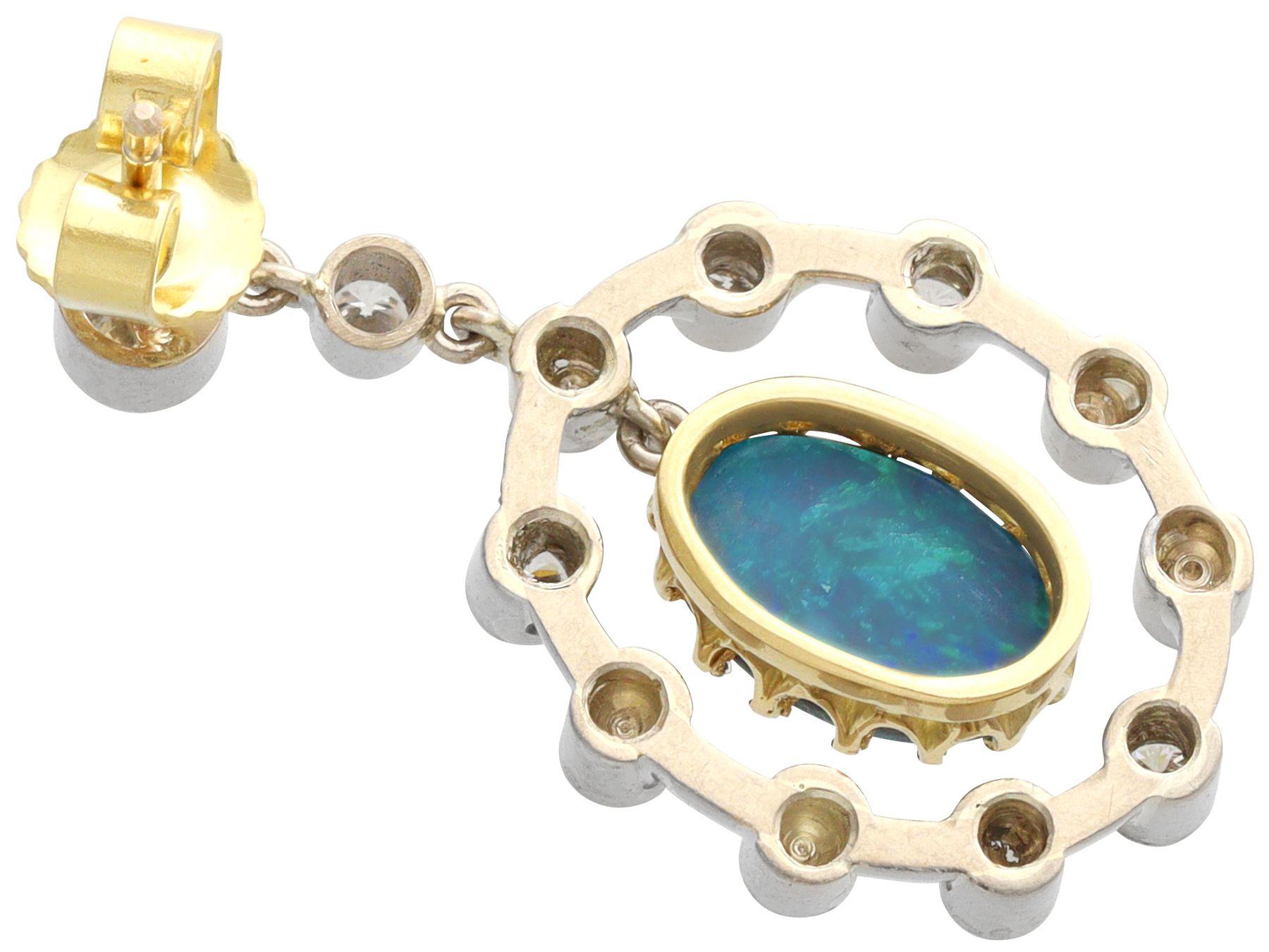 Women's or Men's 1930s 2.02 Carat Opal and Diamond White Gold Drop Earrings For Sale