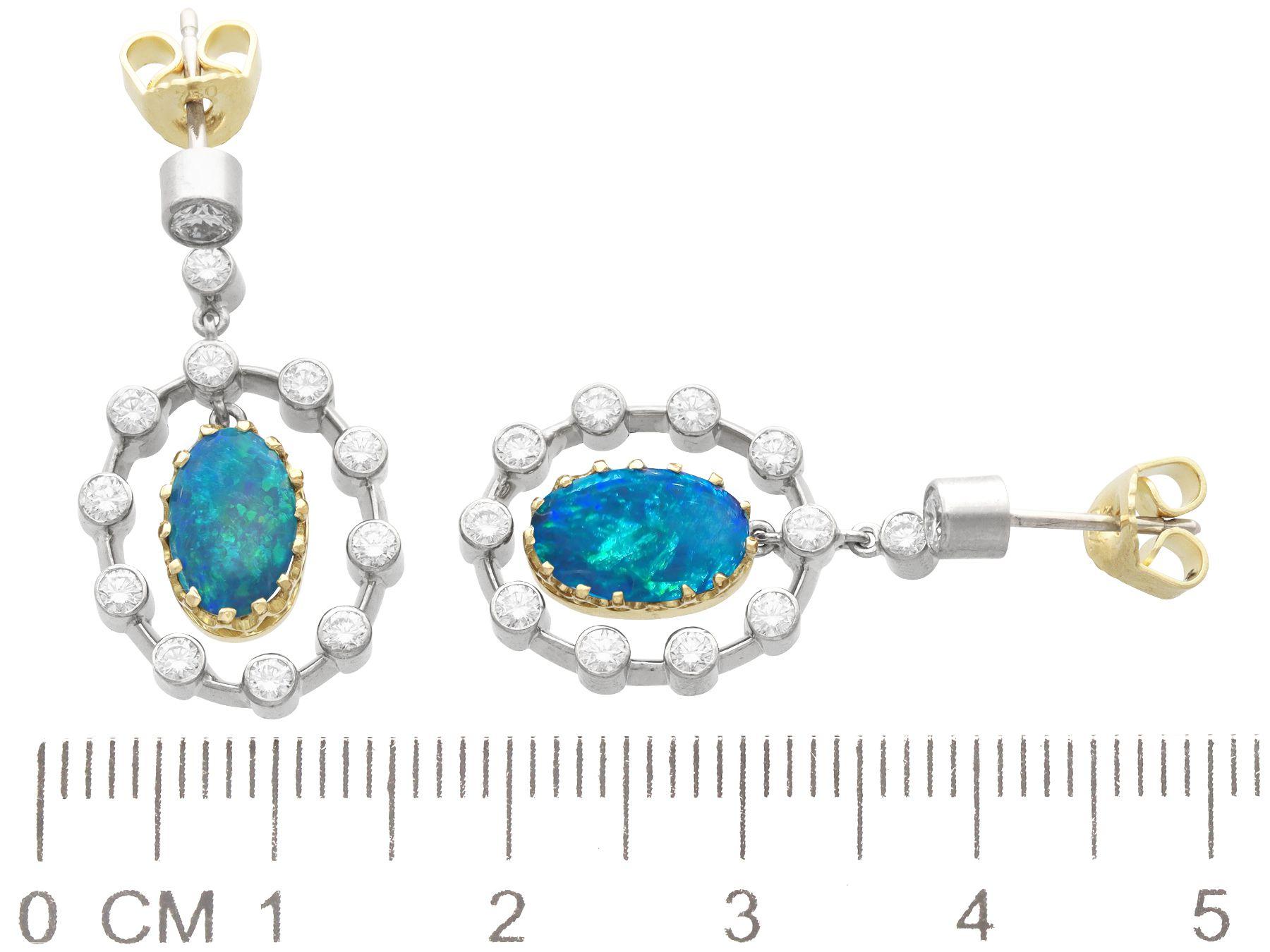 1930s 2.02 Carat Opal and Diamond White Gold Drop Earrings For Sale 1