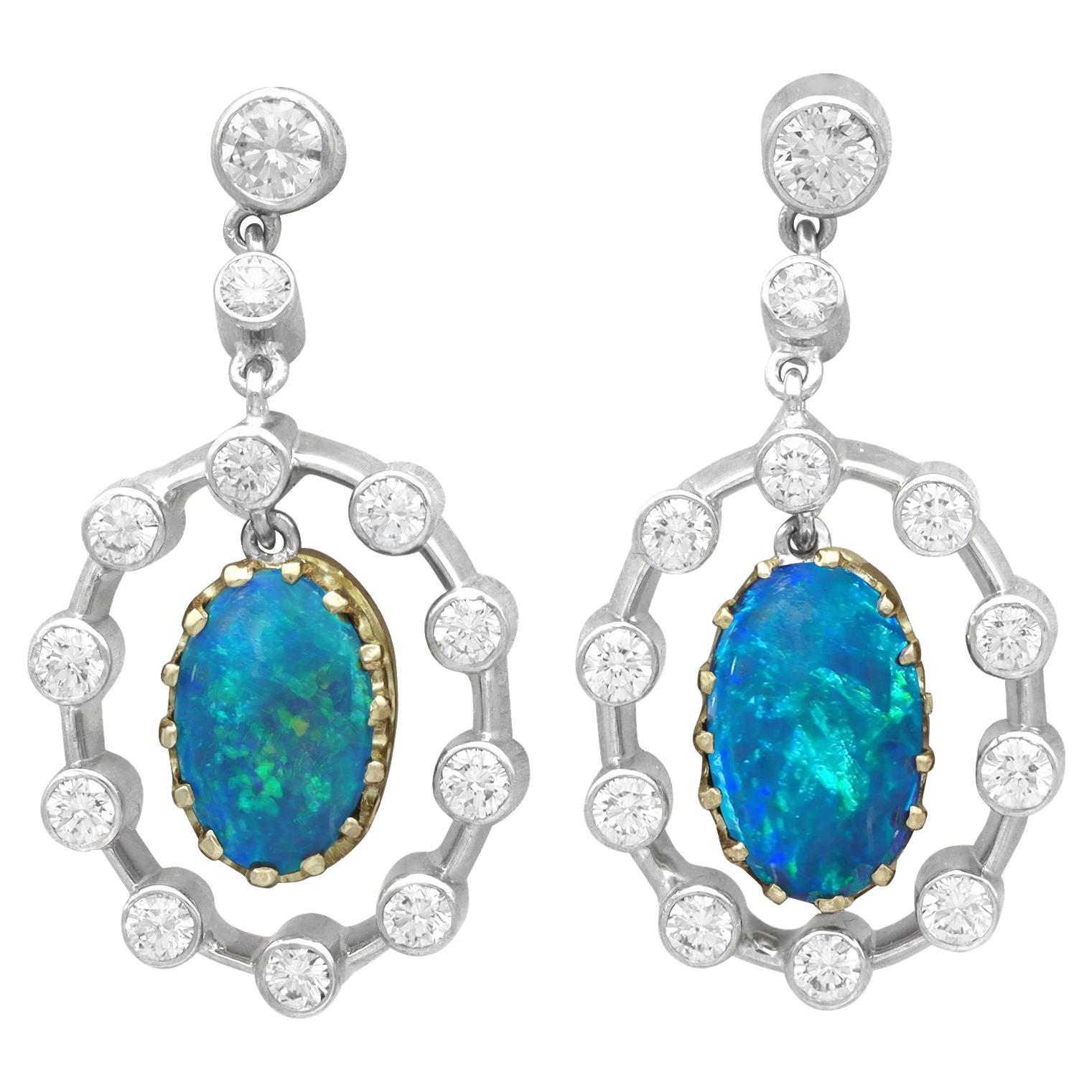 Vintage Opal Earrings, Edwardian Art Nouveau, 15 Carat Gold, circa 1900