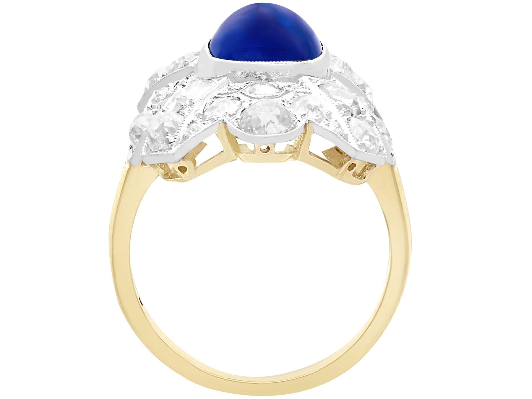 Antique 2.02 Carat Sapphire and 2.78 Carat Diamond Yellow Gold Cocktail Ring In Excellent Condition For Sale In Jesmond, Newcastle Upon Tyne