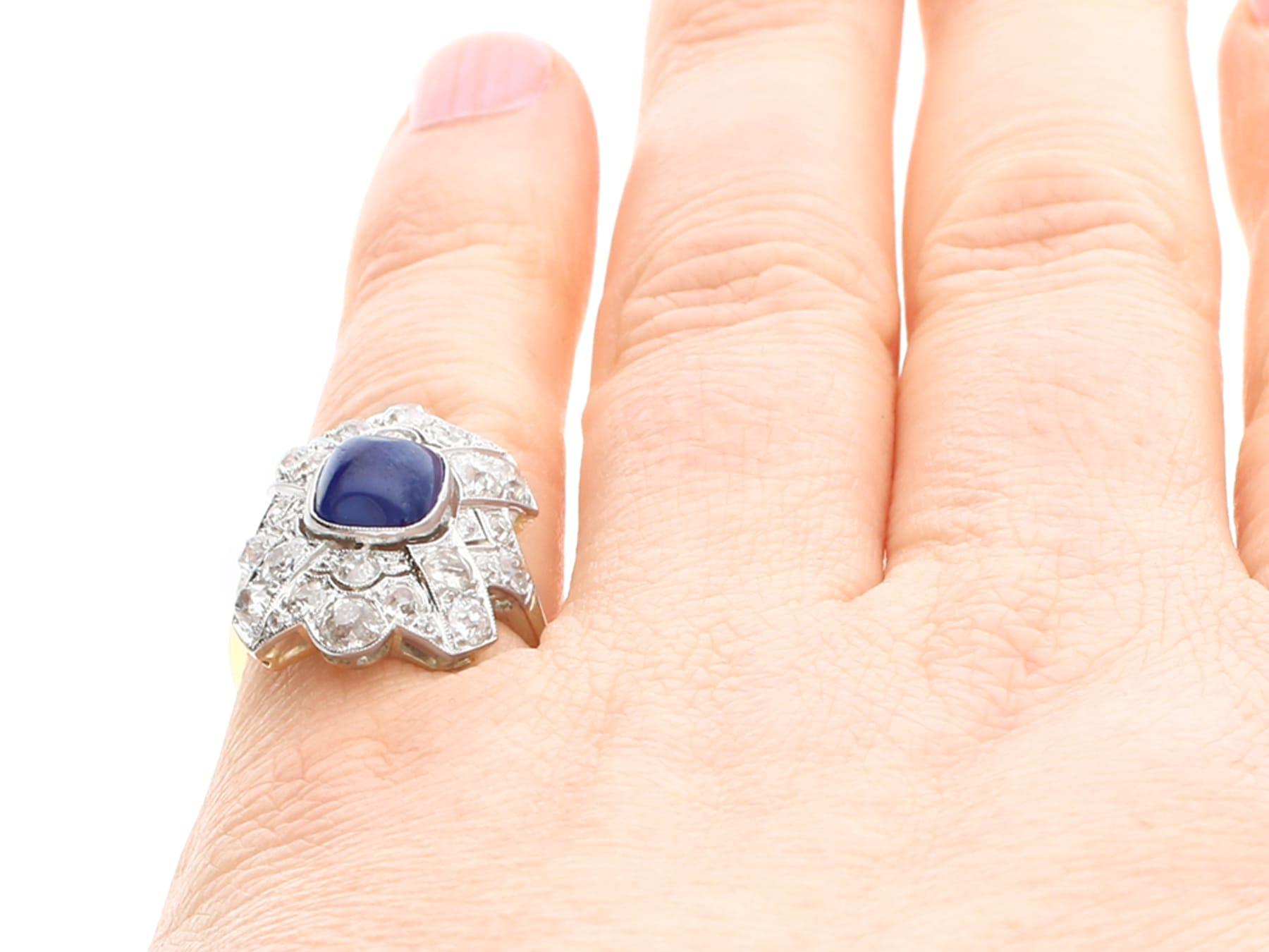 Antique 2.02 Carat Sapphire and 2.78 Carat Diamond Yellow Gold Cocktail Ring For Sale 3