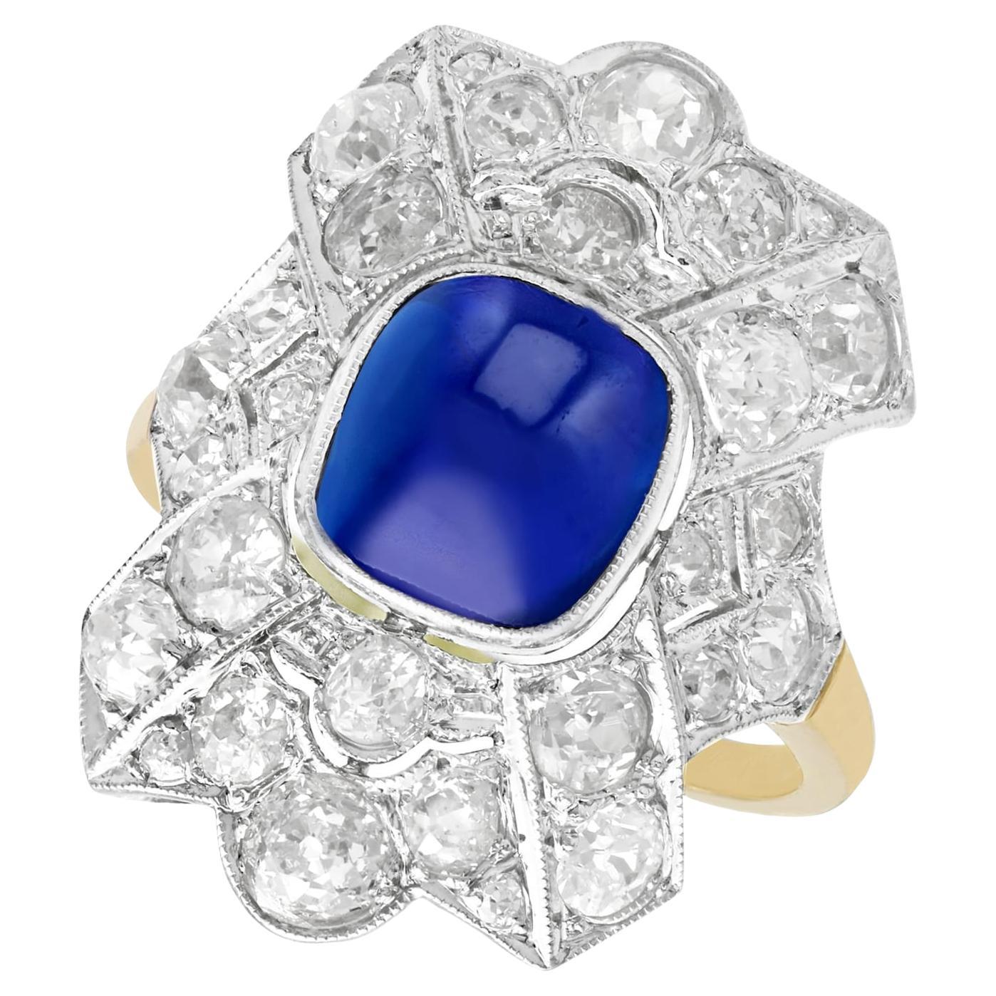 Antique 2.02 Carat Sapphire and 2.78 Carat Diamond Yellow Gold Cocktail Ring For Sale