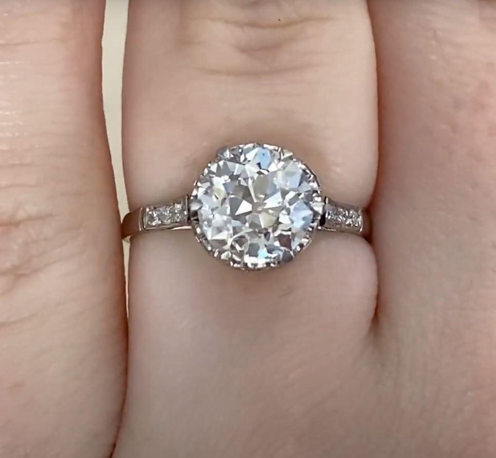 Women's Antique 2.03ct Old European Cut Diamond Engagement Ring, VS1 Clarity, Platinum For Sale