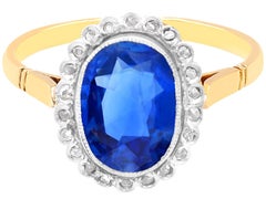 Antique 2.04 Carat Sapphire and 0.22 Carat Diamond Yellow Gold Cluster Ring
