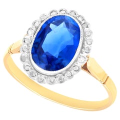 Antique 2.04 Carat Sapphire and 0.22 Carat Diamond Yellow Gold Cluster Ring