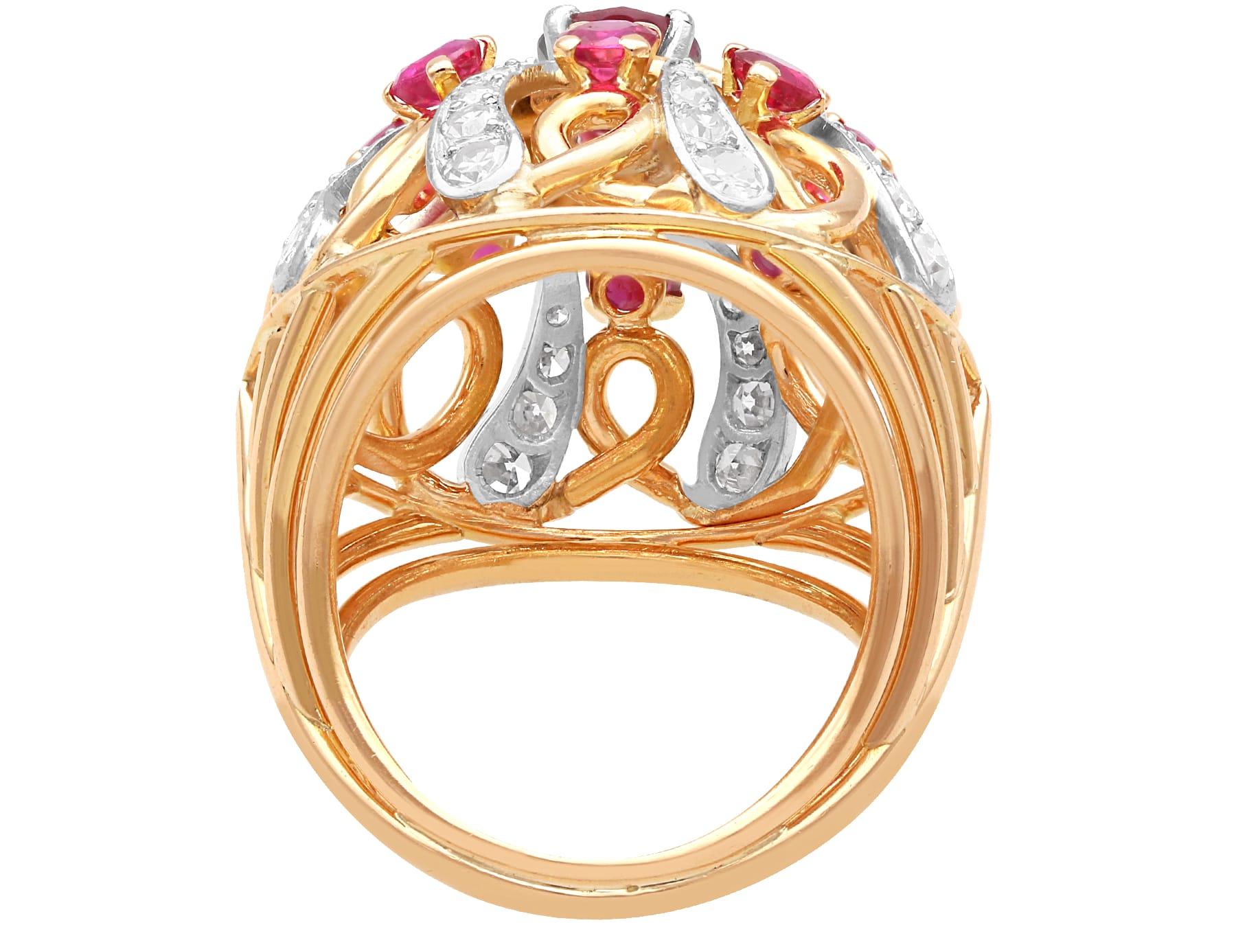 Antique 2.04Ct Ruby and 0.96Ct Diamond, 18k Yellow Gold Cocktail Ring Circa 1935 In Excellent Condition For Sale In Jesmond, Newcastle Upon Tyne